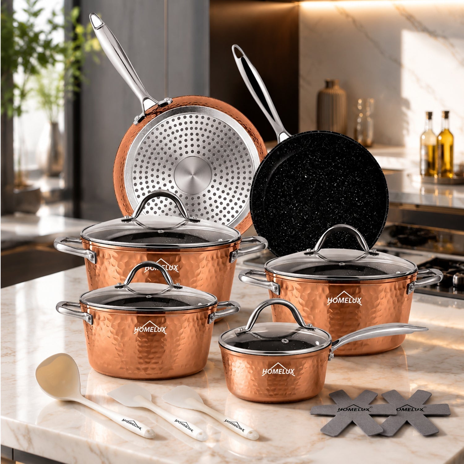 15-teiliges Kochgeschirr-Set Aluminium Kupfer Induktion Antihaft