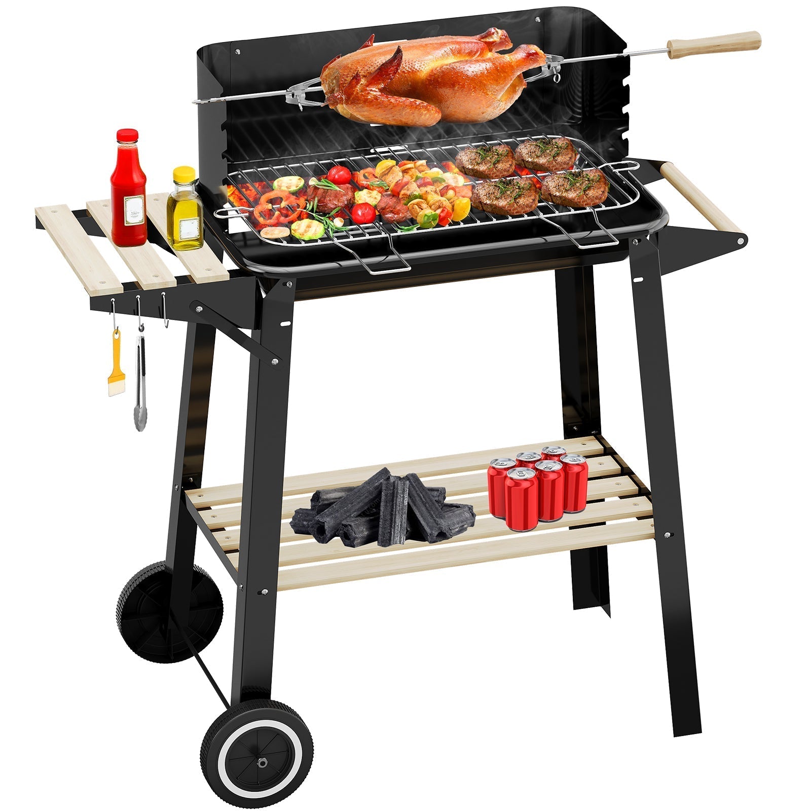 Perfektes Outdoor BBQ Erlebnis: Der Holzkohle Grillwagen mit Drehspieß für Garten & Terrasse