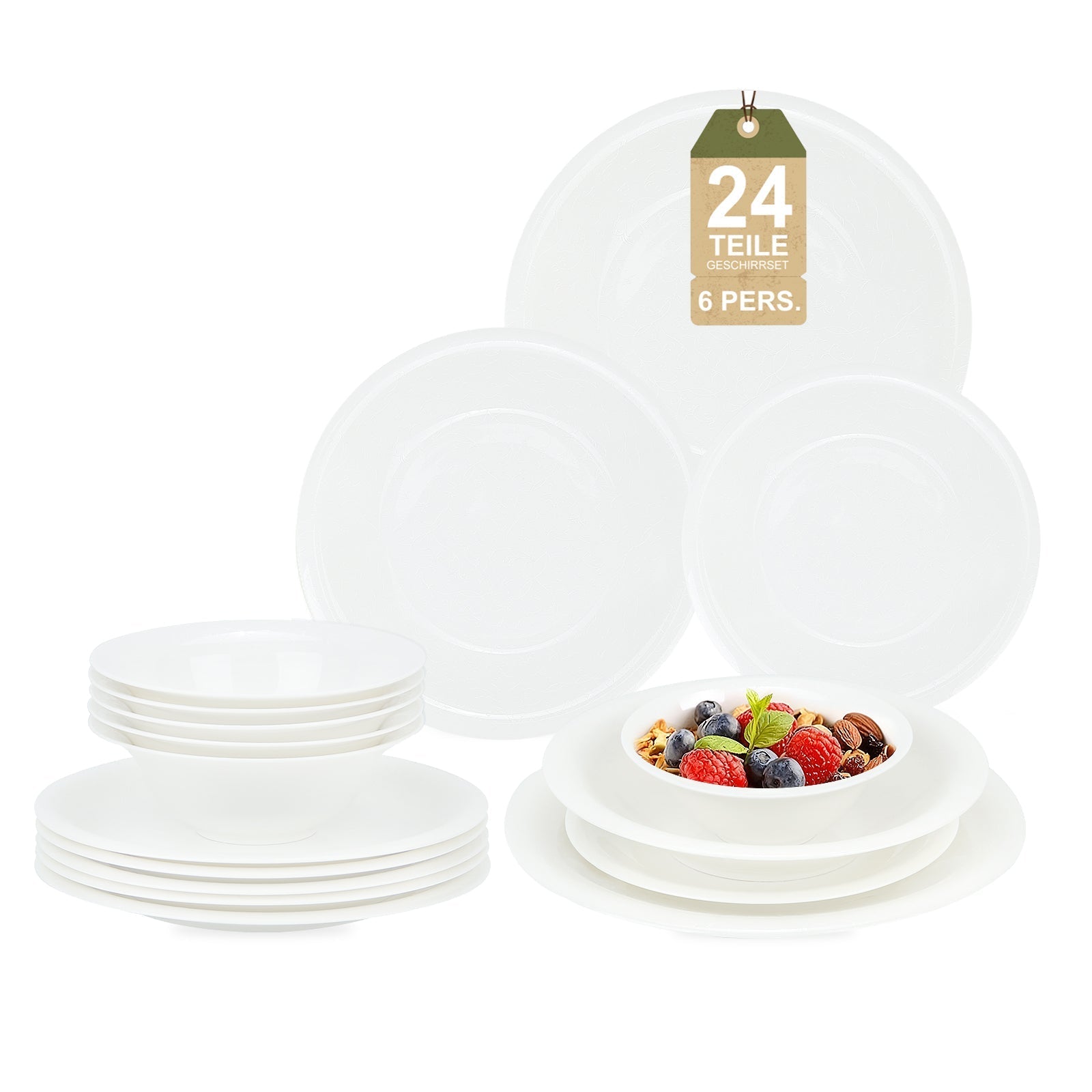 Perfektes Tafelservice für Alltag und festliche Anlässe – 24-teiliges Keramik-Set für 6 Personen