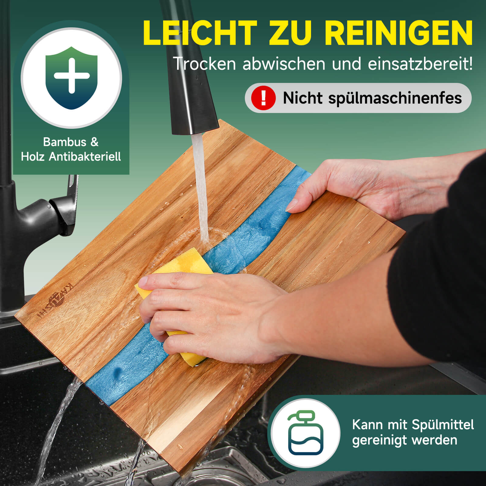 Schneidebrett 30x25 cm – Natürliches Bambus-Epoxy-Schneidebrett für Stil und Funktionalität