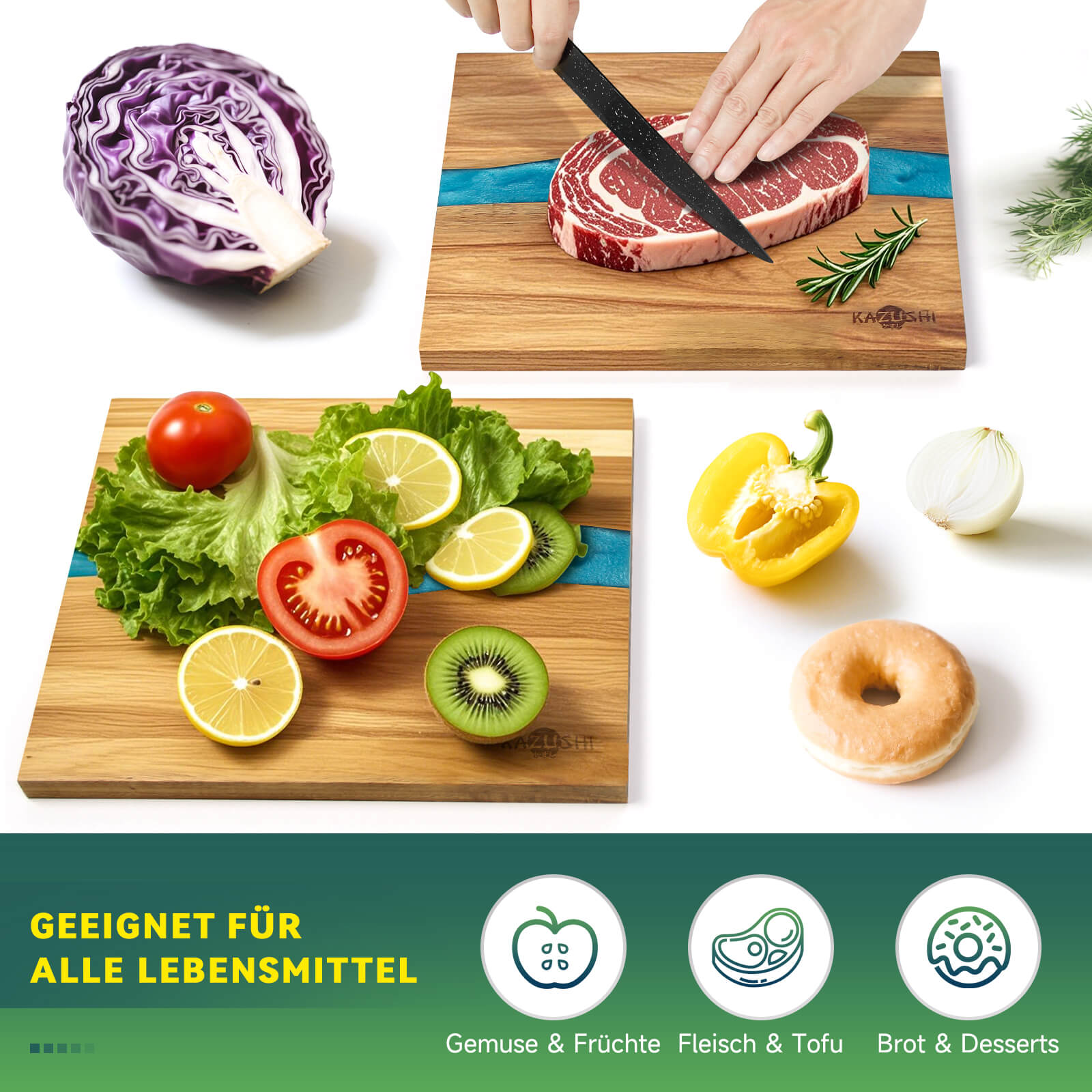 Schneidebrett 30x25 cm – Natürliches Bambus-Epoxy-Schneidebrett für Stil und Funktionalität