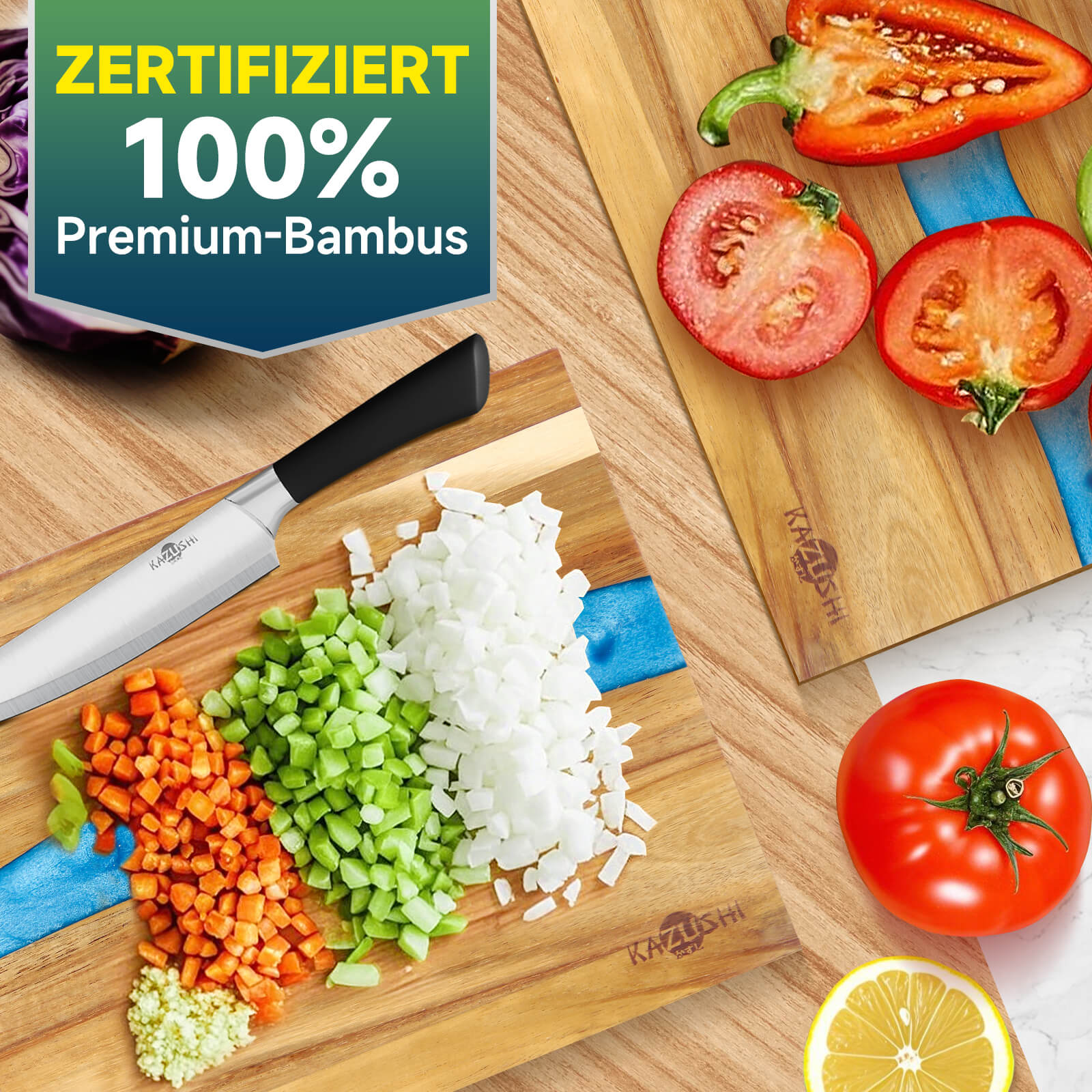 Schneidebrett 30x25 cm – Natürliches Bambus-Epoxy-Schneidebrett für Stil und Funktionalität