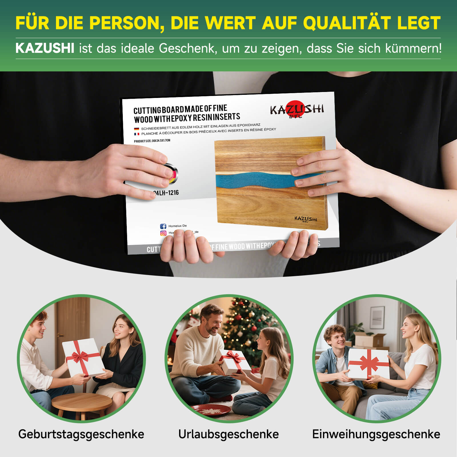 Schneidebrett 30x25 cm – Natürliches Bambus-Epoxy-Schneidebrett für Stil und Funktionalität