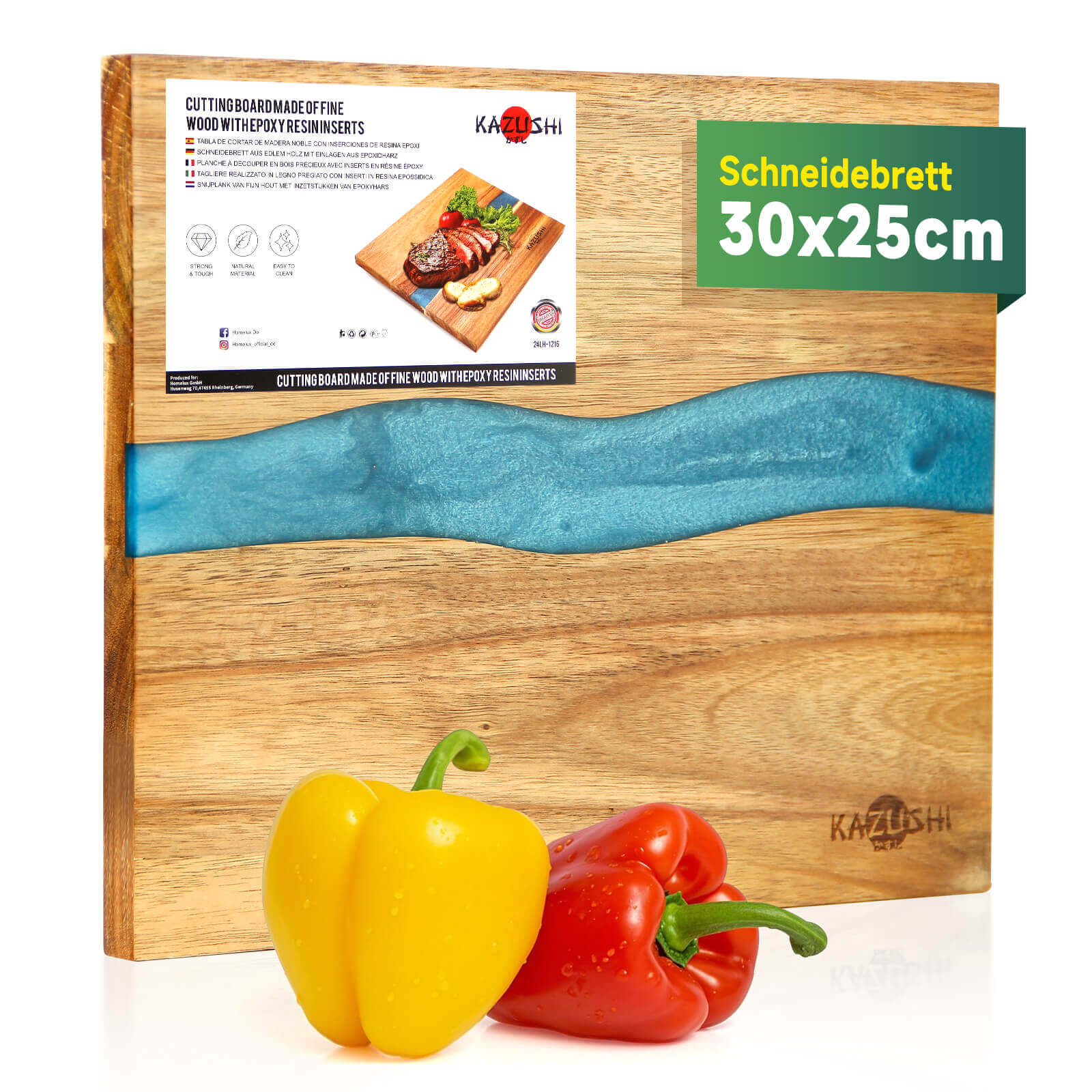 Schneidebrett 30x25 cm – Natürliches Bambus-Epoxy-Schneidebrett für Stil und Funktionalität