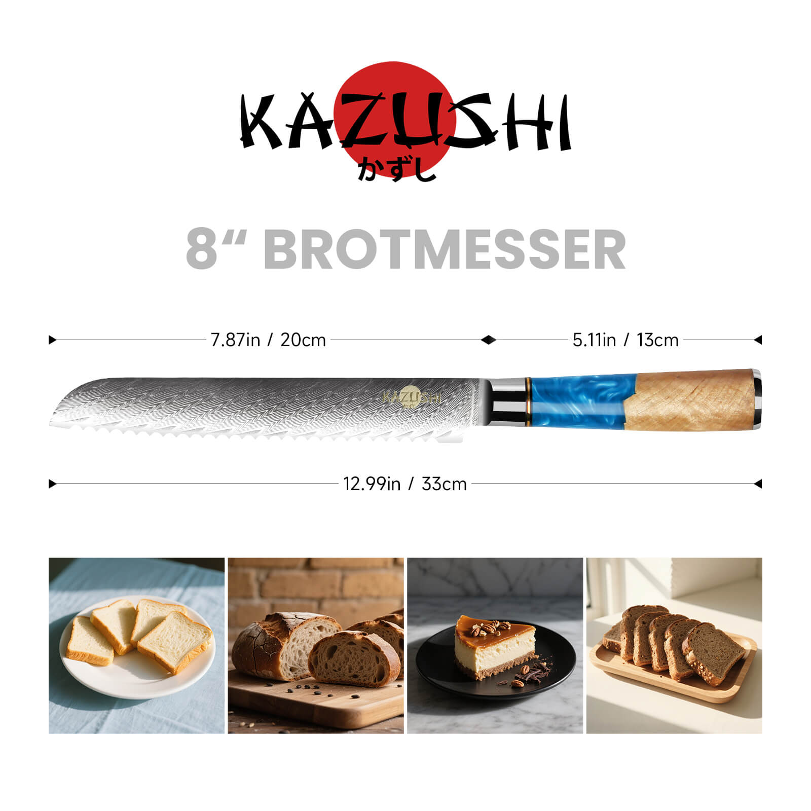8-Zoll-Brotmesser aus Edelstahl Scharfes Wellenschliffmesser mit ergonomischem Griff, ideal für Brot, Kuchen und weiche Zutaten