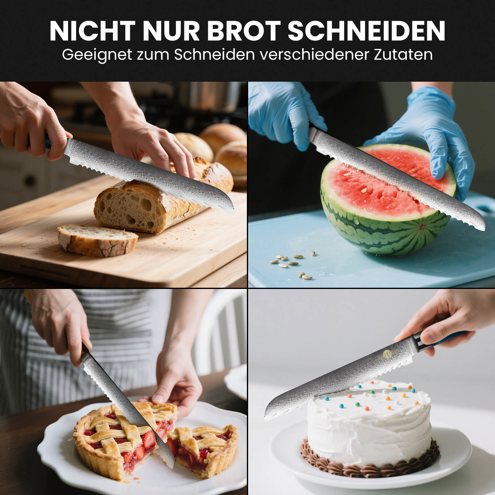 8-Zoll-Brotmesser aus Edelstahl Scharfes Wellenschliffmesser mit ergonomischem Griff, ideal für Brot, Kuchen und weiche Zutaten