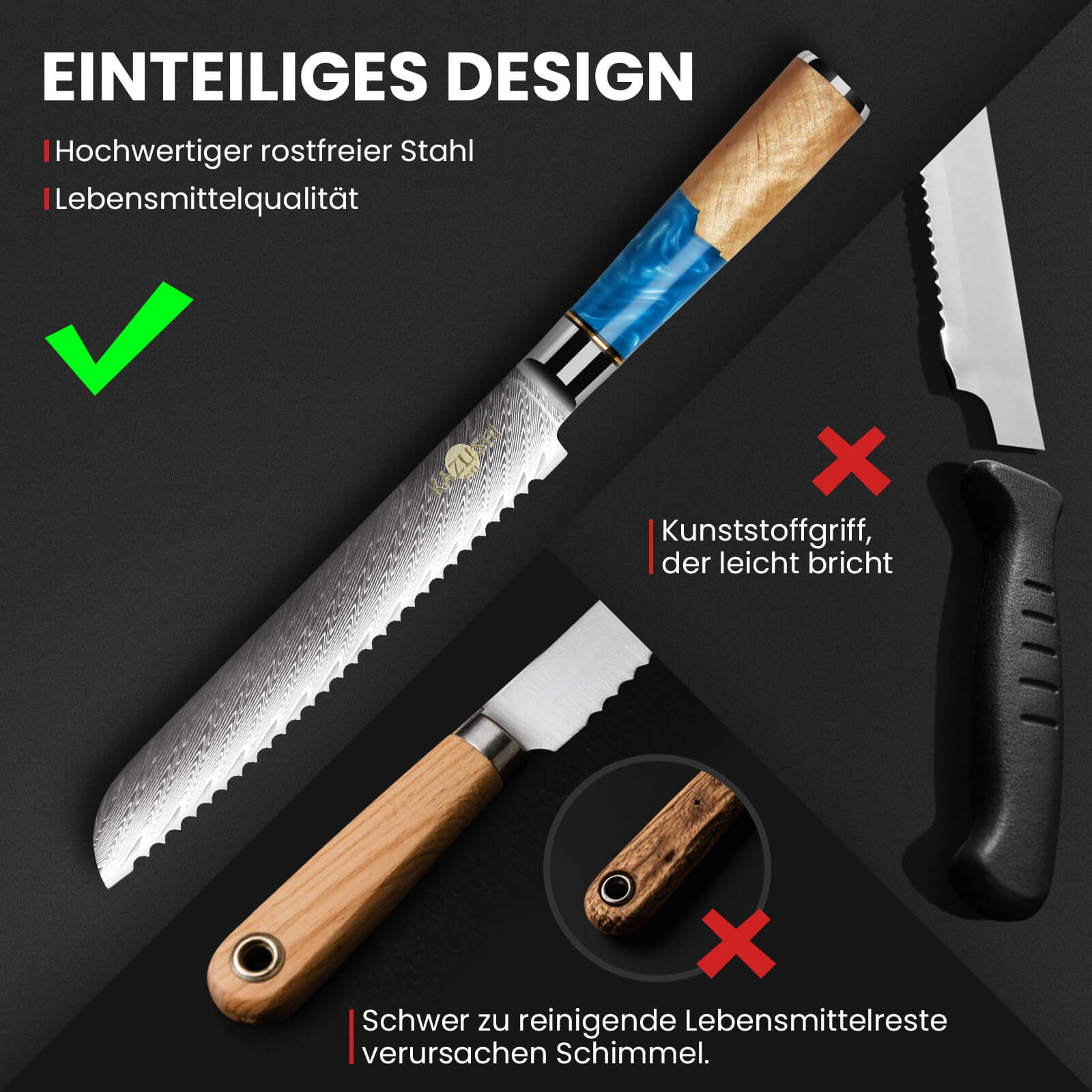 8-Zoll-Brotmesser aus Edelstahl Scharfes Wellenschliffmesser mit ergonomischem Griff, ideal für Brot, Kuchen und weiche Zutaten