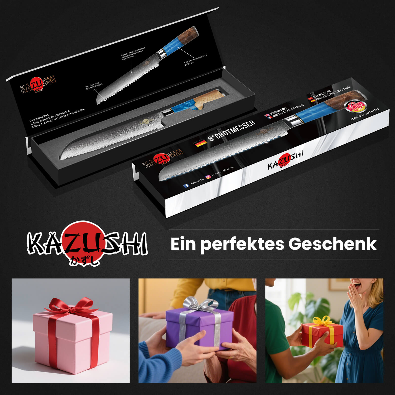 8-Zoll-Brotmesser aus Edelstahl Scharfes Wellenschliffmesser mit ergonomischem Griff, ideal für Brot, Kuchen und weiche Zutaten