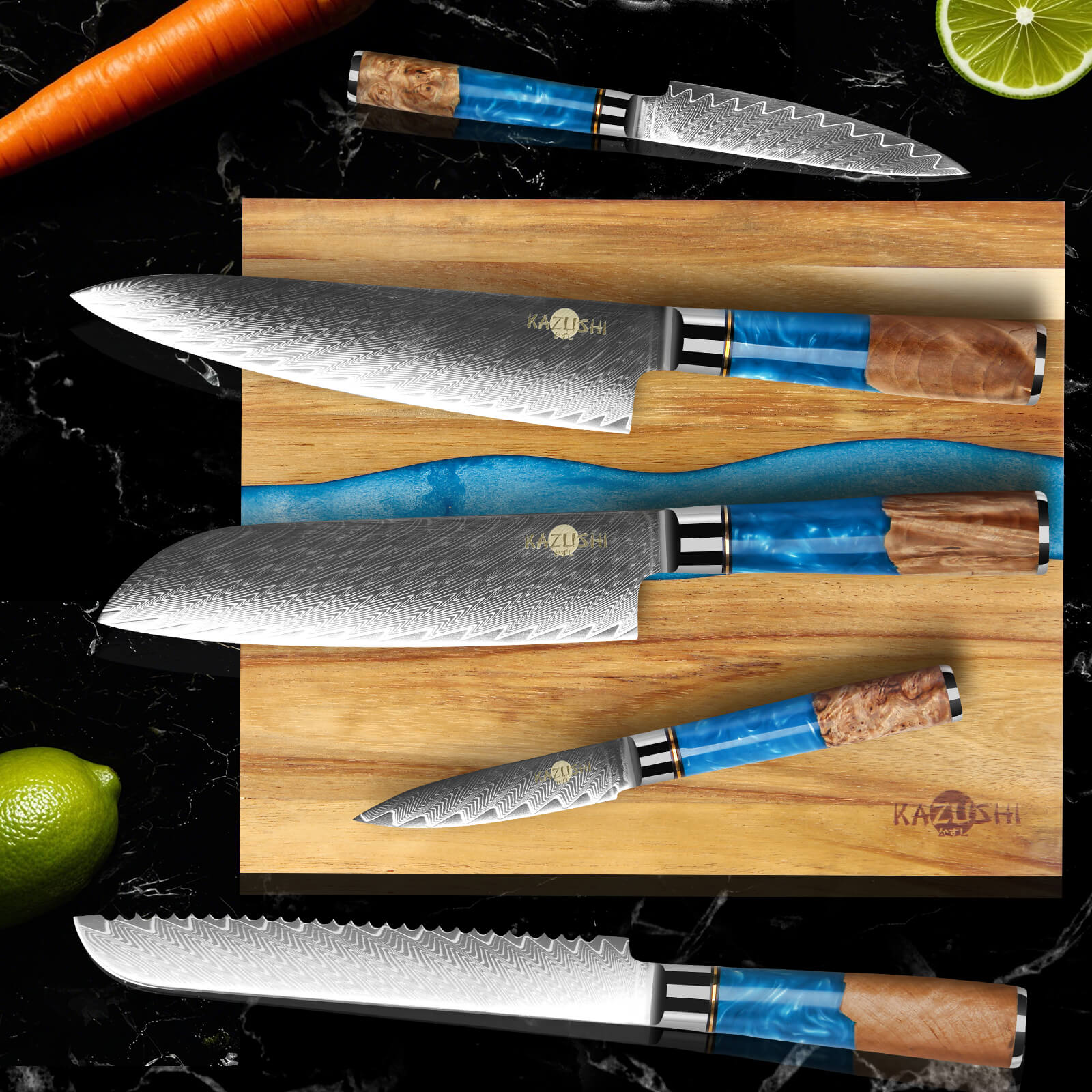 5-teiliges Profi Kochmesser Set – Superscharf, ergonomisch, rostfrei – Chefmesser, Santoku, Brotmesser, Universalmesser