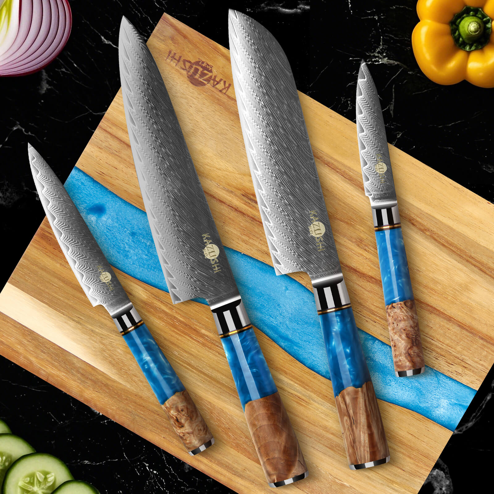 5-teiliges Profi Kochmesser Set – Superscharf, ergonomisch, rostfrei – Chefmesser, Santoku, Brotmesser, Universalmesser