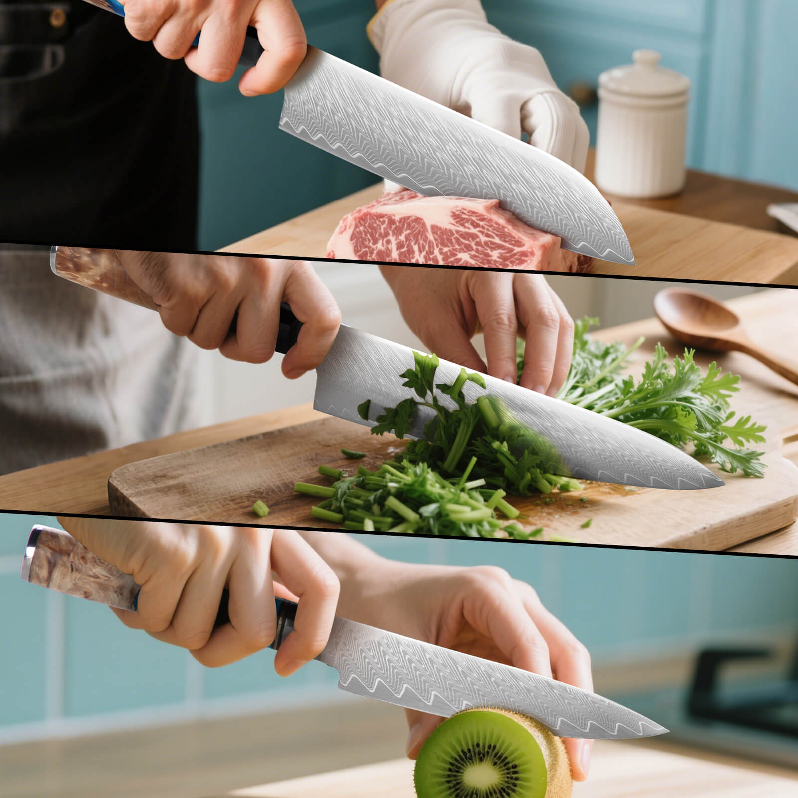 5-teiliges Profi Kochmesser Set – Superscharf, ergonomisch, rostfrei – Chefmesser, Santoku, Brotmesser, Universalmesser