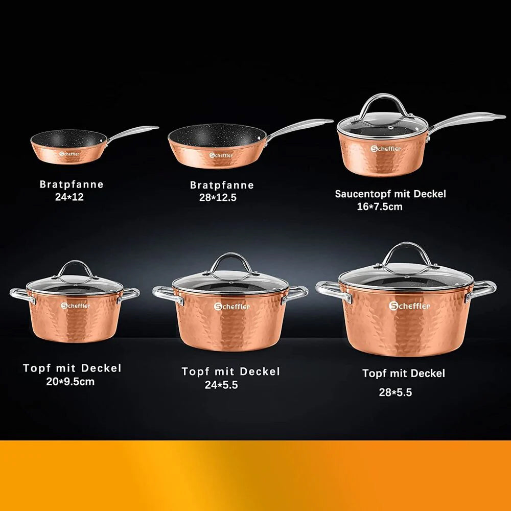 Topfset Scheffler Topfset Induktion 15-teilig, Induktions Töpfe Set,Töpfe mit Glasdeckel, Kochtopf-Set, Töpfe und Pfannen, Induktionsgeeignet