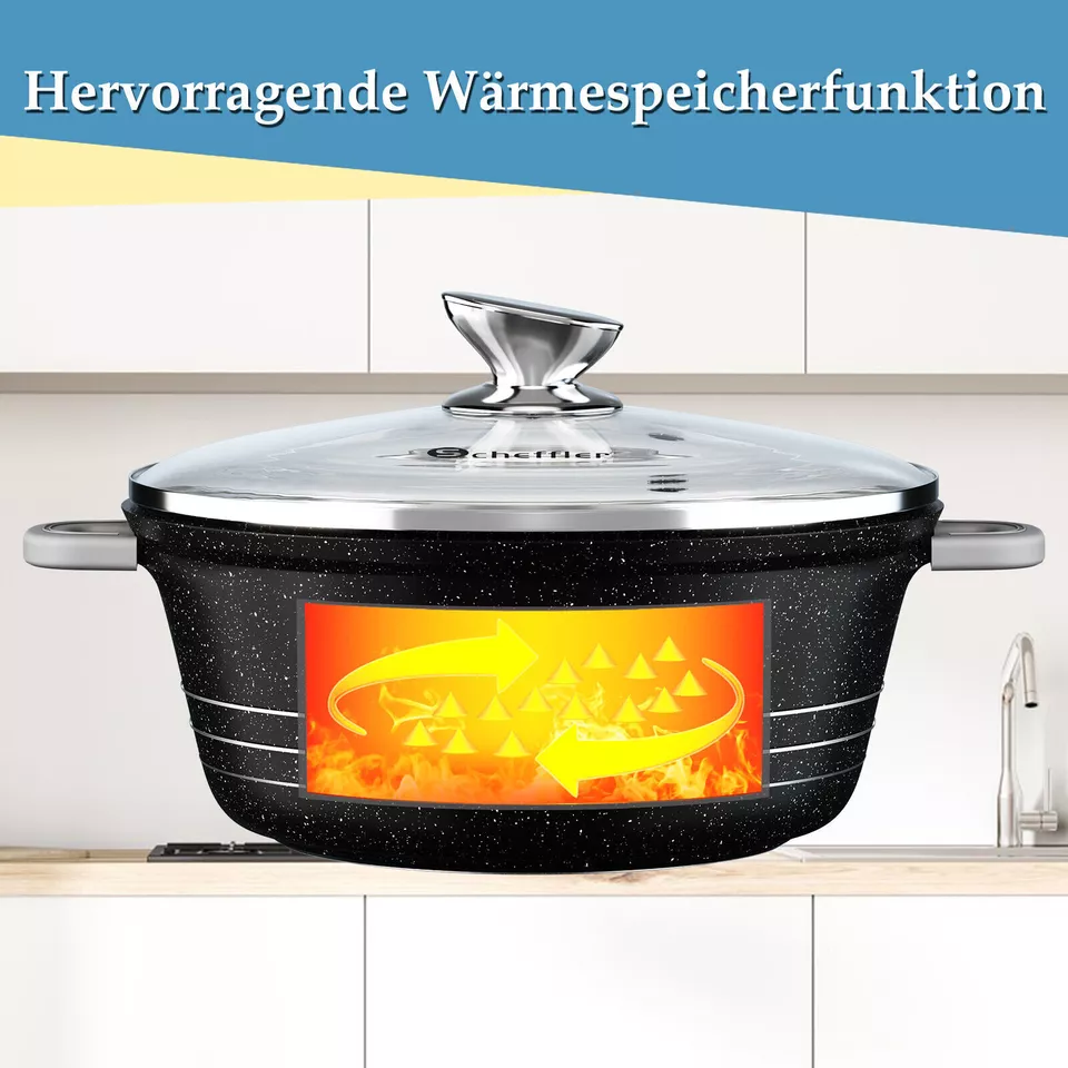 Scheffler Topfset mit Glasdeckel Kochtopf Set Induktions Töpfe Set, 2.2L/24cm,4L/28cm,6L,Töpfe Set, mit Antihaftbeschichtung