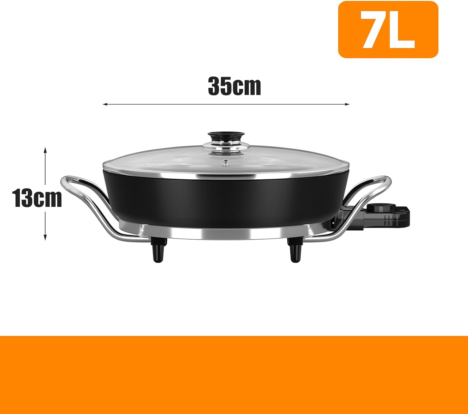 Scheffler Elektrische Pfanne: 5 Temperatureinstellungen, Pizzapfanne, Multifunktionspfanne mit Antihaftbeschichtung und Deckel