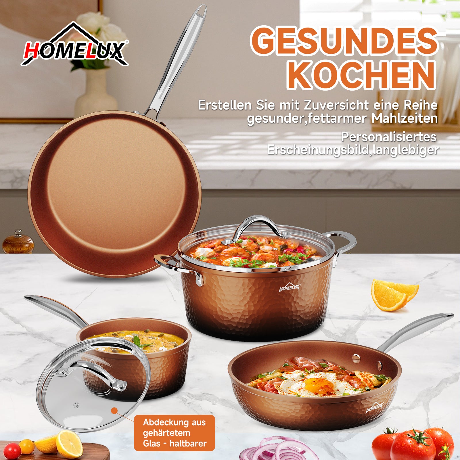 Hitzebeständige Griffe an antihaftbeschichteter Suppentopf-Kombination