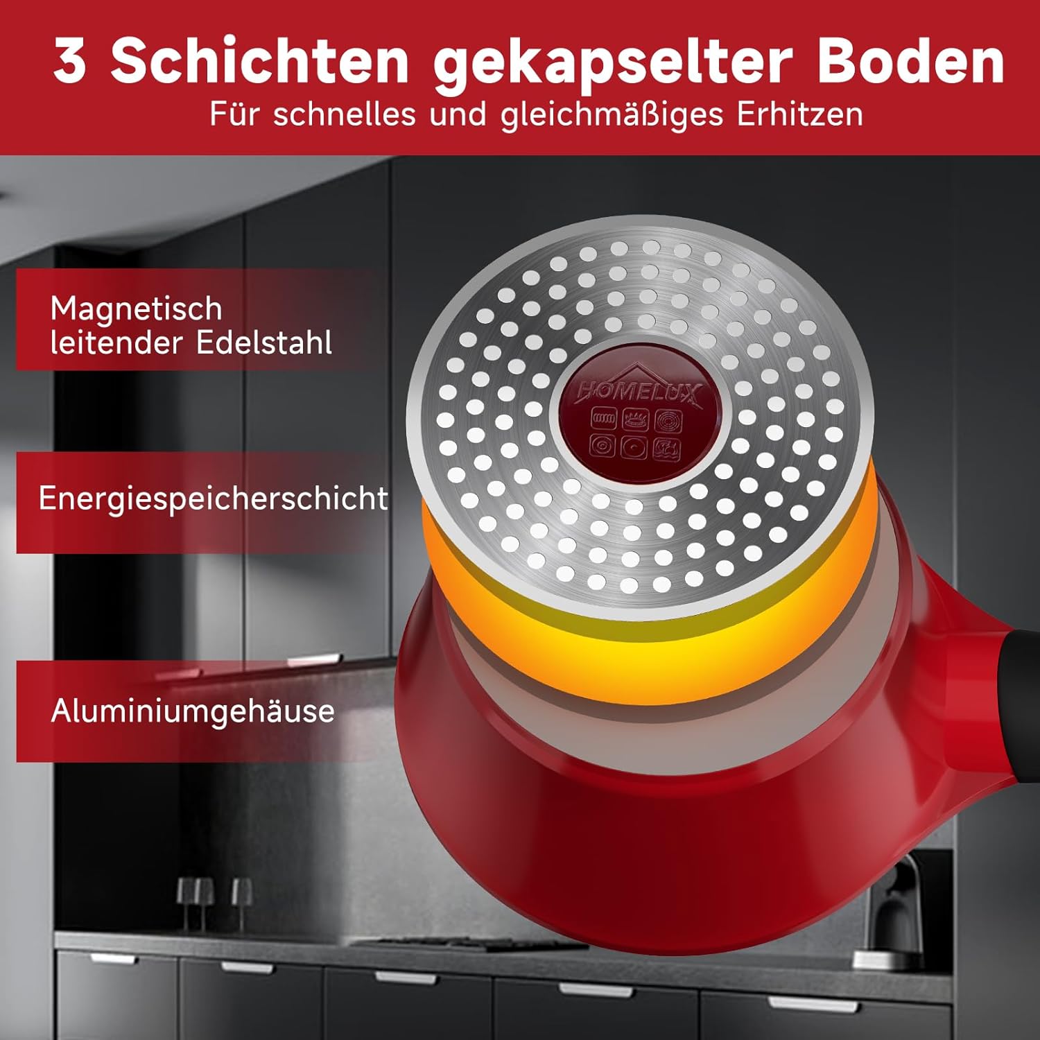 Kochtopf in verschiedenen Größen: 20 cm, 16 cm und 14 cm für flexible Portionen