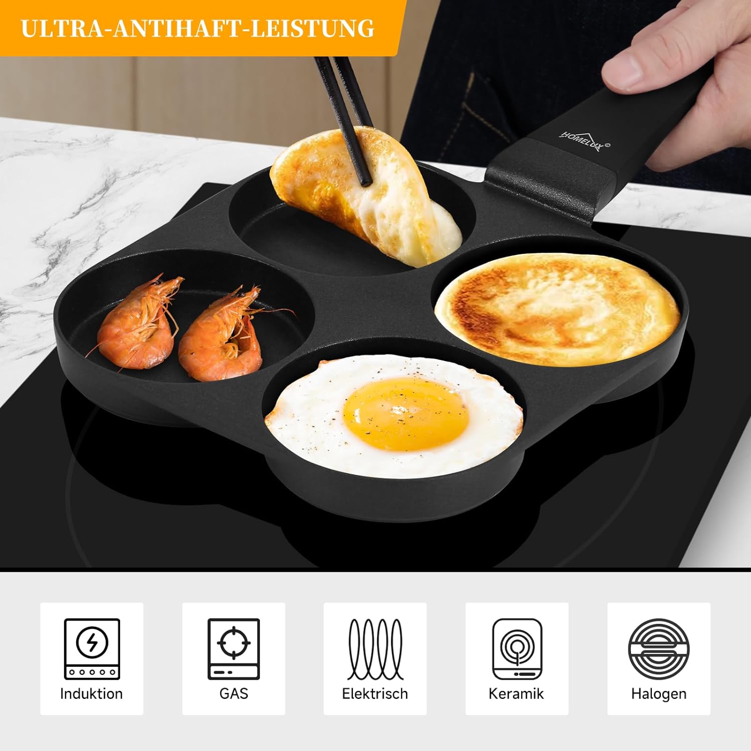 HOMELUX Pancake Pfanne 19CM, Aluguss Beschichtung, für alle Herdarten inkl. Induktion. Perfekt für Spiegeleier und Pancakes