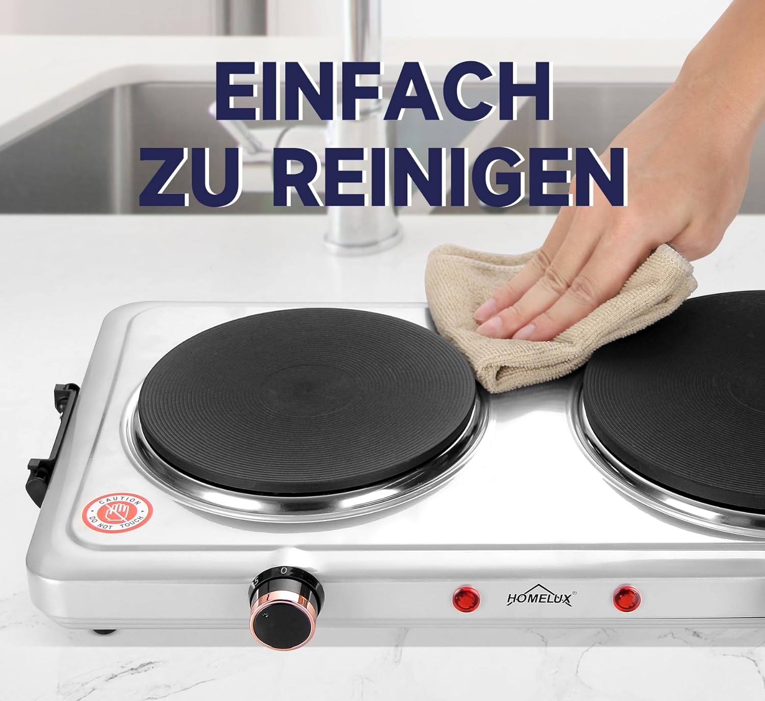 Homelux 1500W Herdplatte: Küche, Büro, Camping, 5 Stufen, Edelstahl