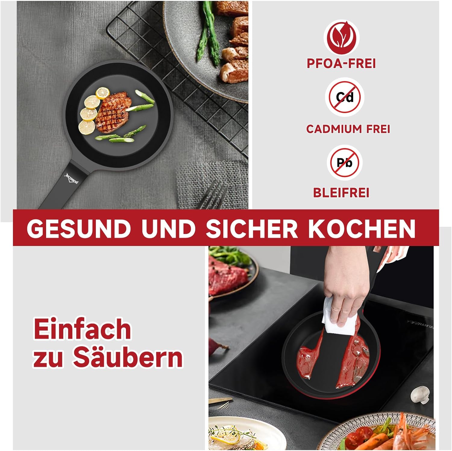 HOMELUX kleine Pfanne 14cm Bratpfanne Induktion, Non Stick Pan – Mini Bratpfanne - Induktionspfanne - crepe pfanne