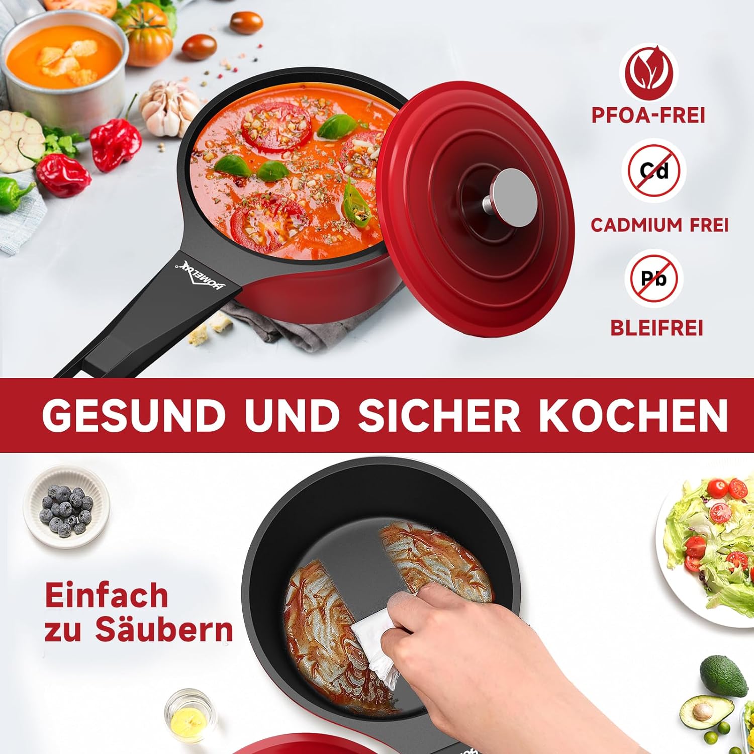 HOMELUX Kochtopf mit ultra-Antihaft Oberfläche für leichtes Reinigen