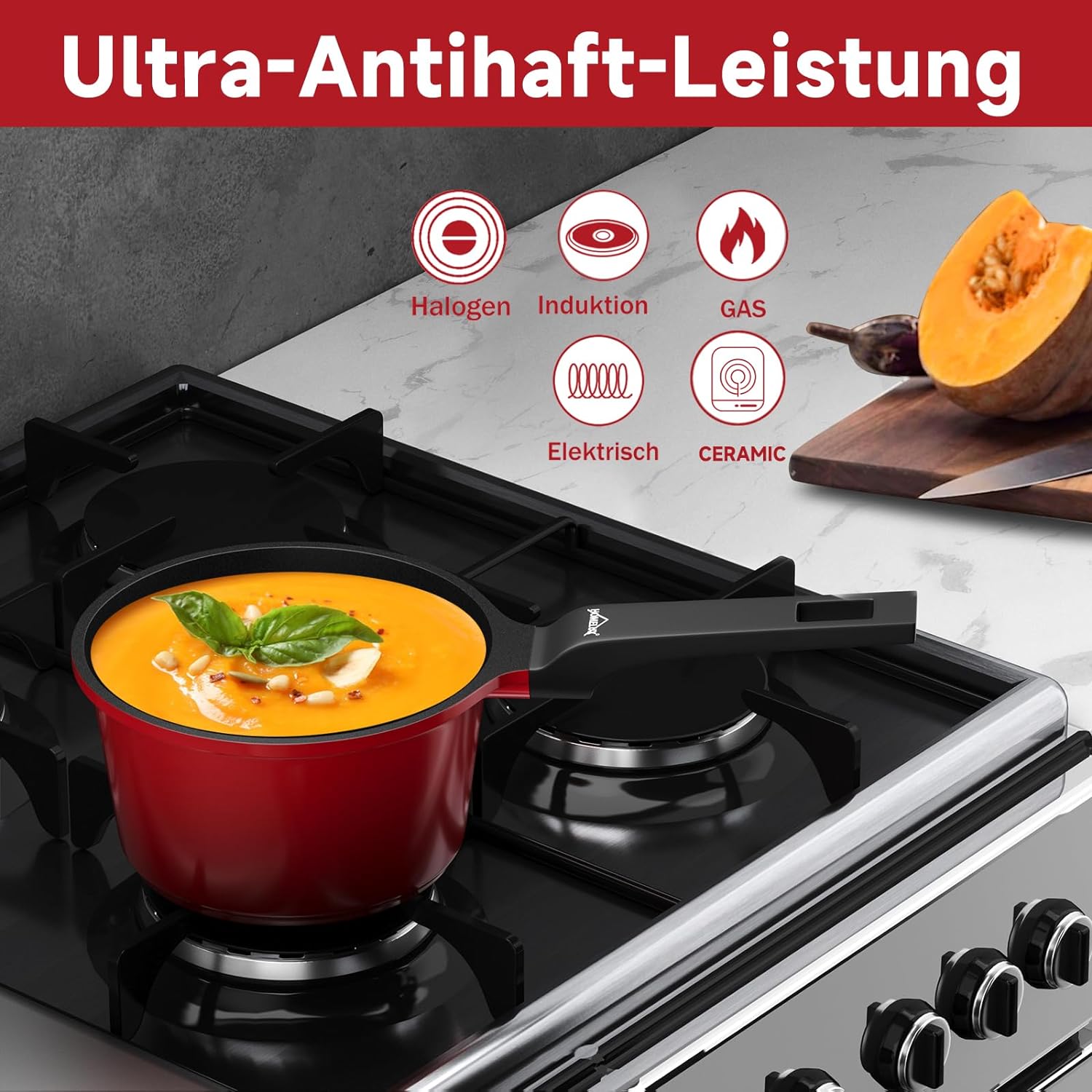 HOMELUX Gusseisen-Kochtopf, ideal für Induktionsherde und schnelle Erwärmung