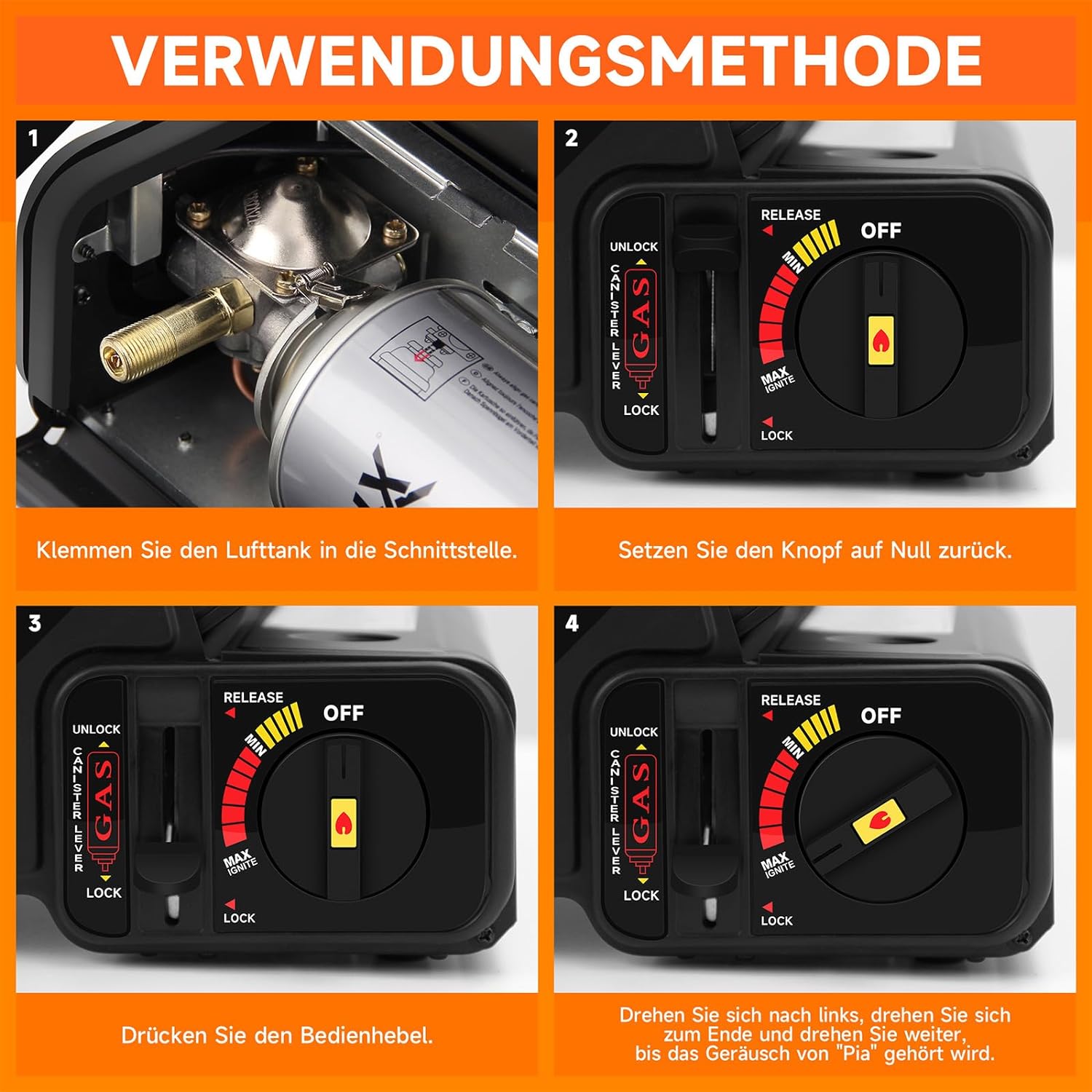 Robuster Camping-Gasheizer mit rostfreiem Sicherheitsgitter – Für sicheren Betrieb.