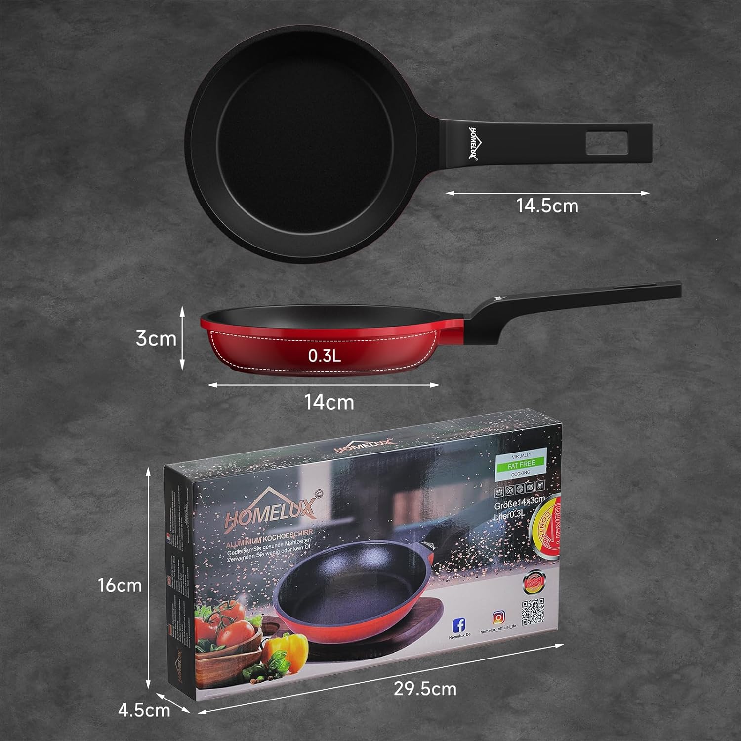 HOMELUX kleine Pfanne 14cm Bratpfanne Induktion, Non Stick Pan – Mini Bratpfanne - Induktionspfanne - crepe pfanne