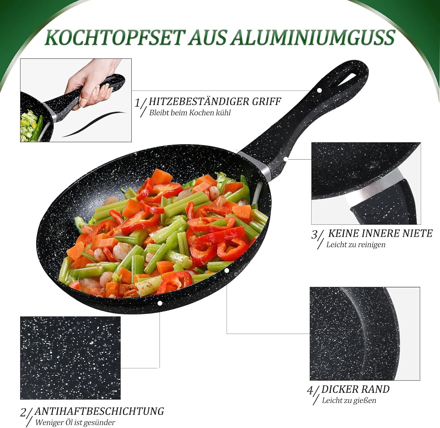 Pfannen-Set Pfanne Ø20/24/28 cm Bratpfanne Antihaftbeschichtung Pfanne Induktion geeignet für alle Herdarten