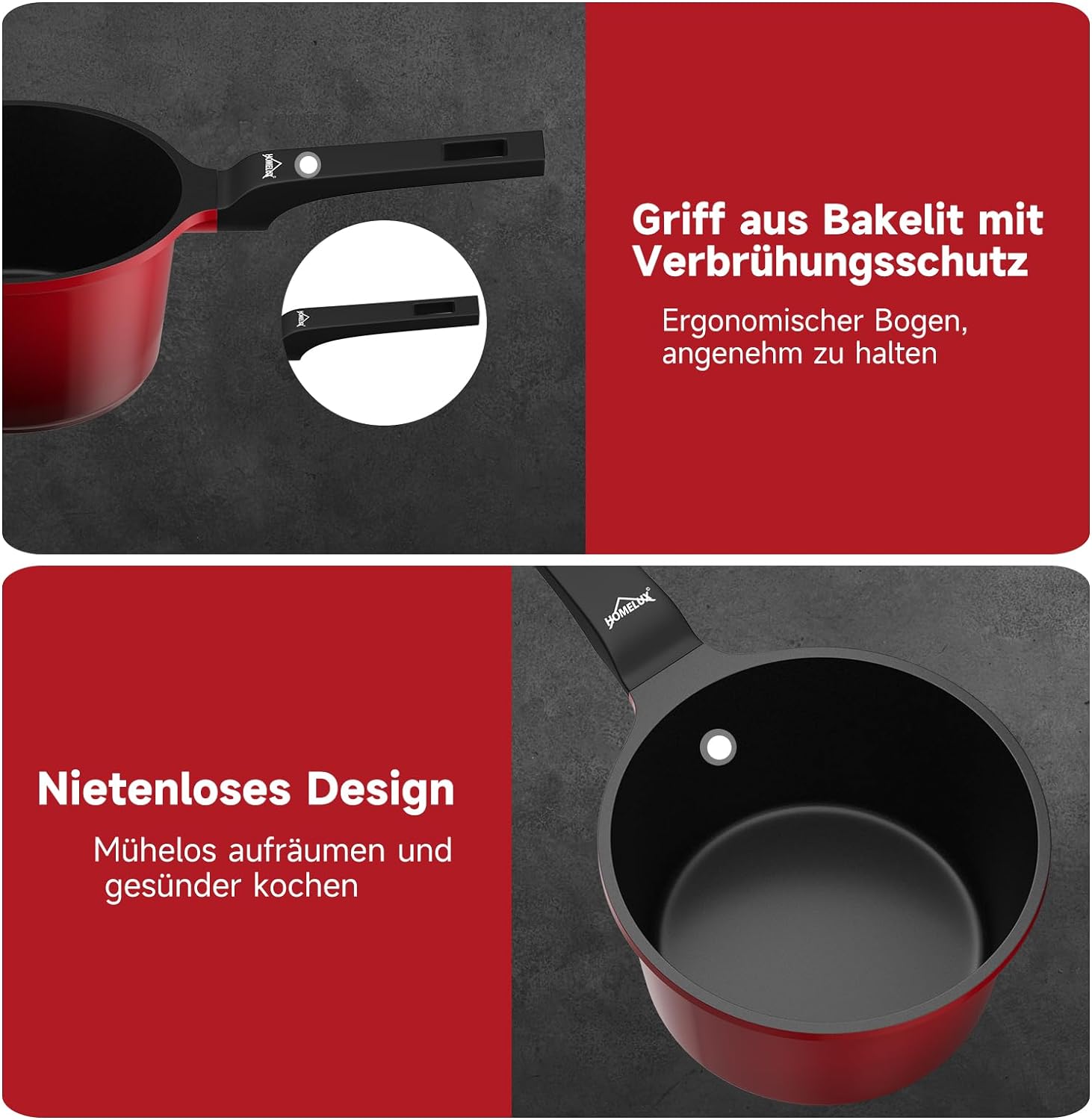 Antihaftbeschichteter Kochtopf von HOMELUX für müheloses Kochen und Reinigen