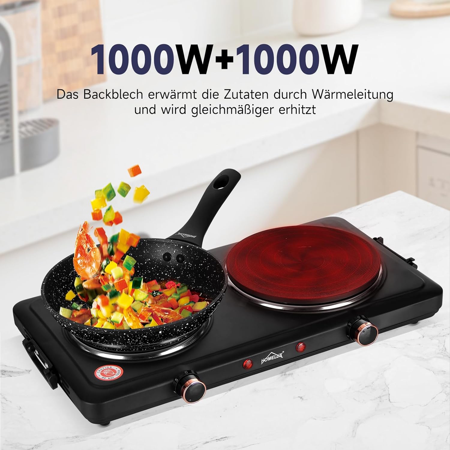Homelux 1500W: Kochplatte, 5 einstellbare Heizstufen