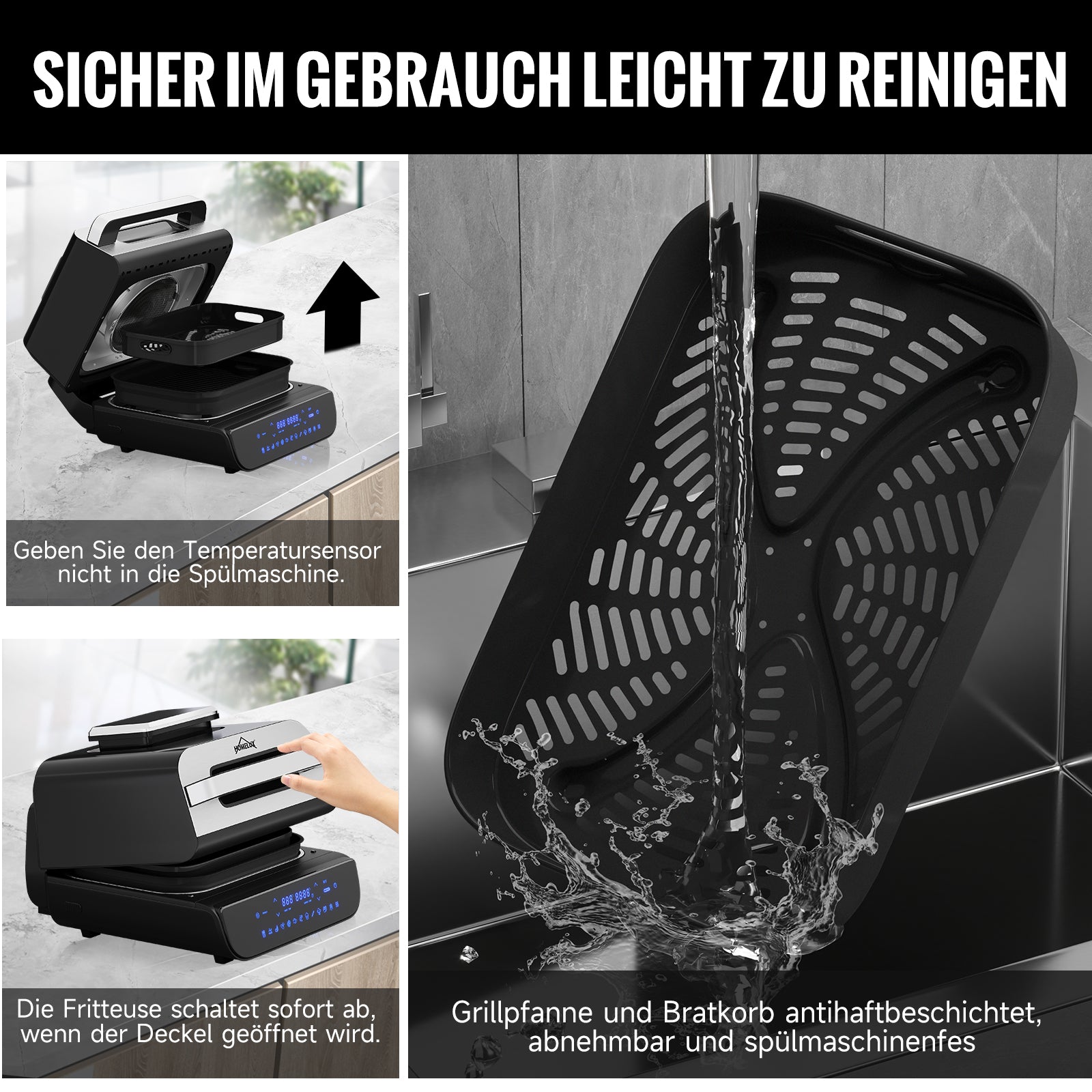 6-in-1 HOMELUX Fritteuse, Kontaktgrill, Digitalfühler, Touch, Max 230°C, 1700W