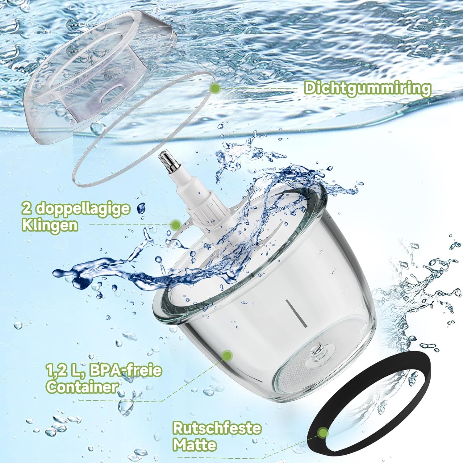 HOMELUX Electric Kitchen Chopper, 300 W Universal Chopper with 1.5 L Glass Container, Meat Grinder, Multi-Chopper, for Meat, Vegetables, Fruit