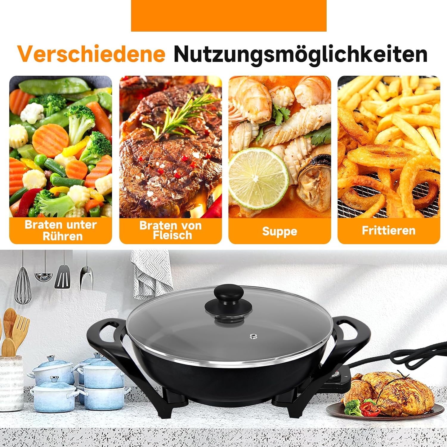 Praktische Größe der HOMELUX Elektropfanne für jede Küche