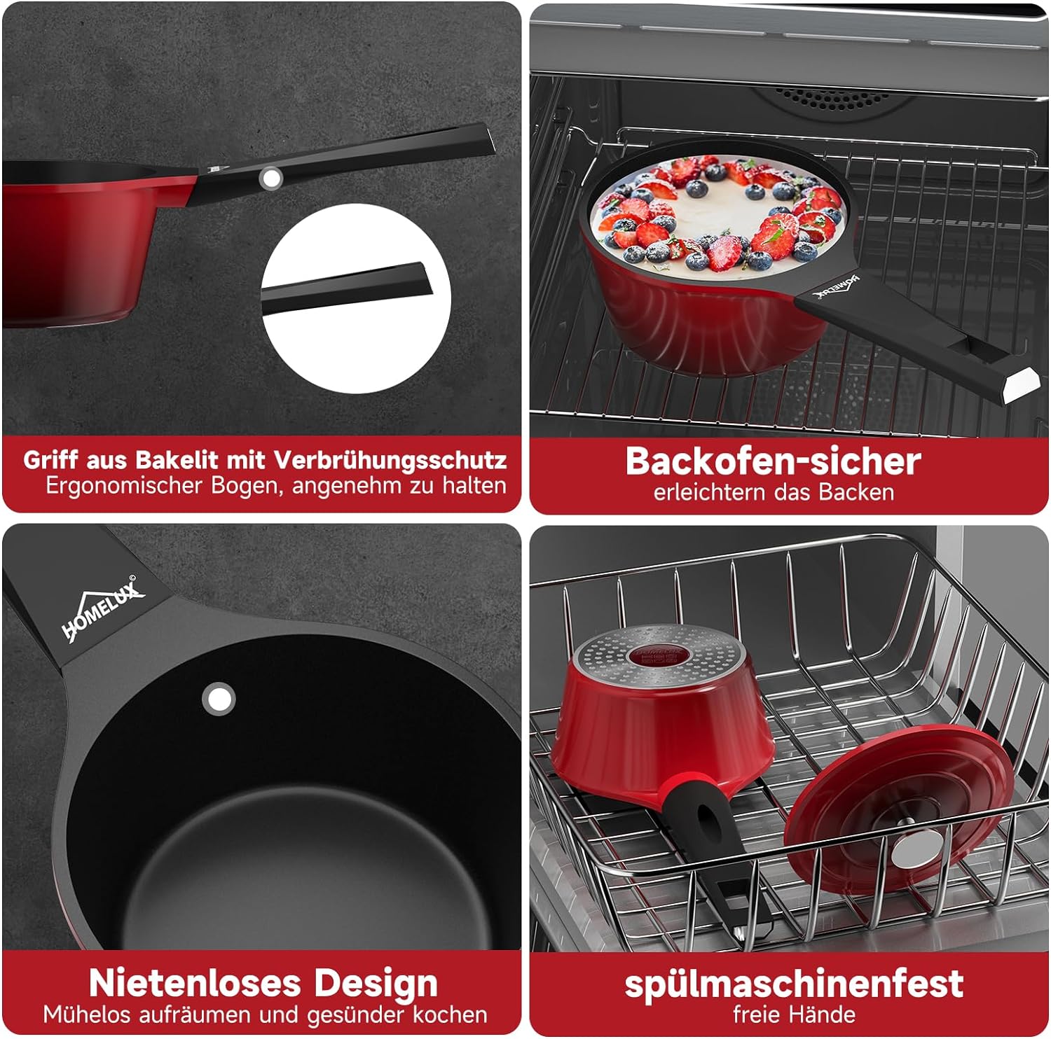 Robuster HOMELUX Topf mit 2,4 Liter Fassungsvermögen und ergonomischem Design