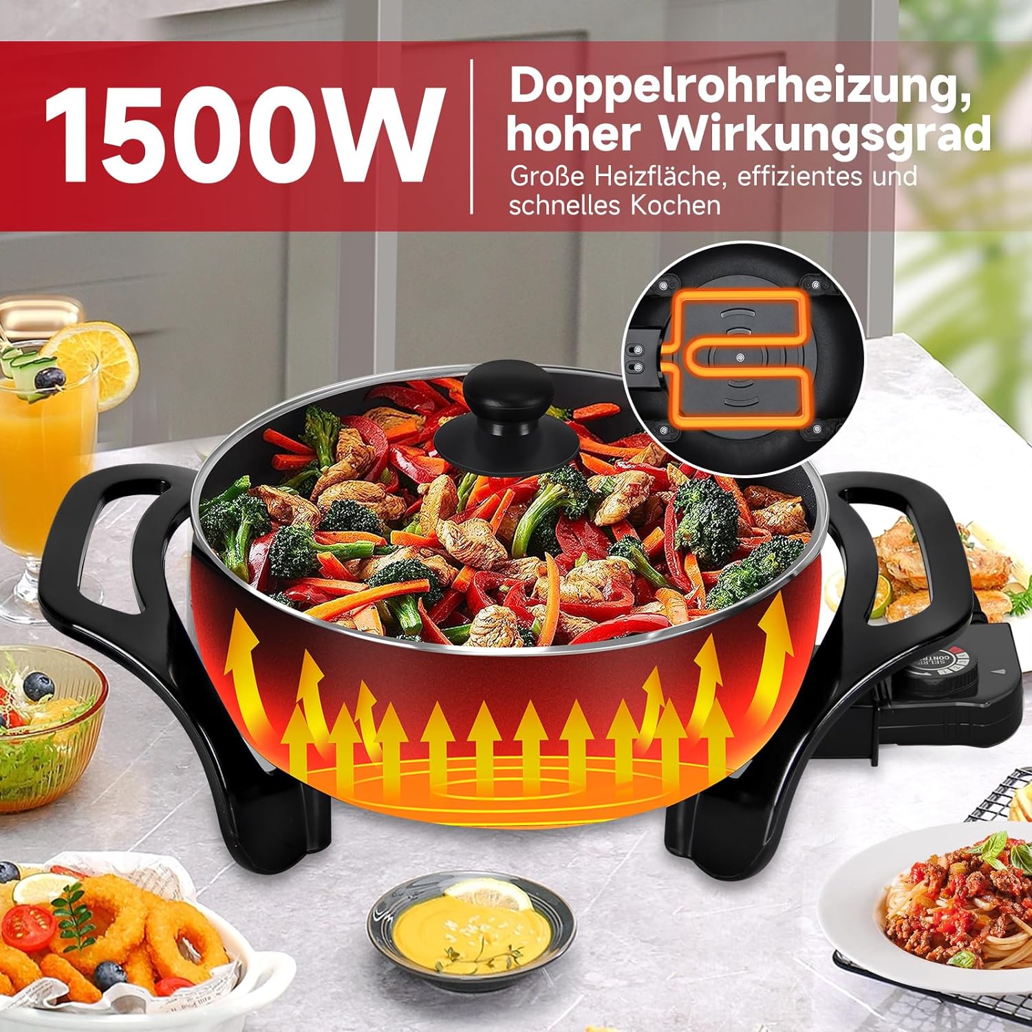 Praktische Elektropfanne mit abnehmbarem Netzkabel – Einfach zu verstauen