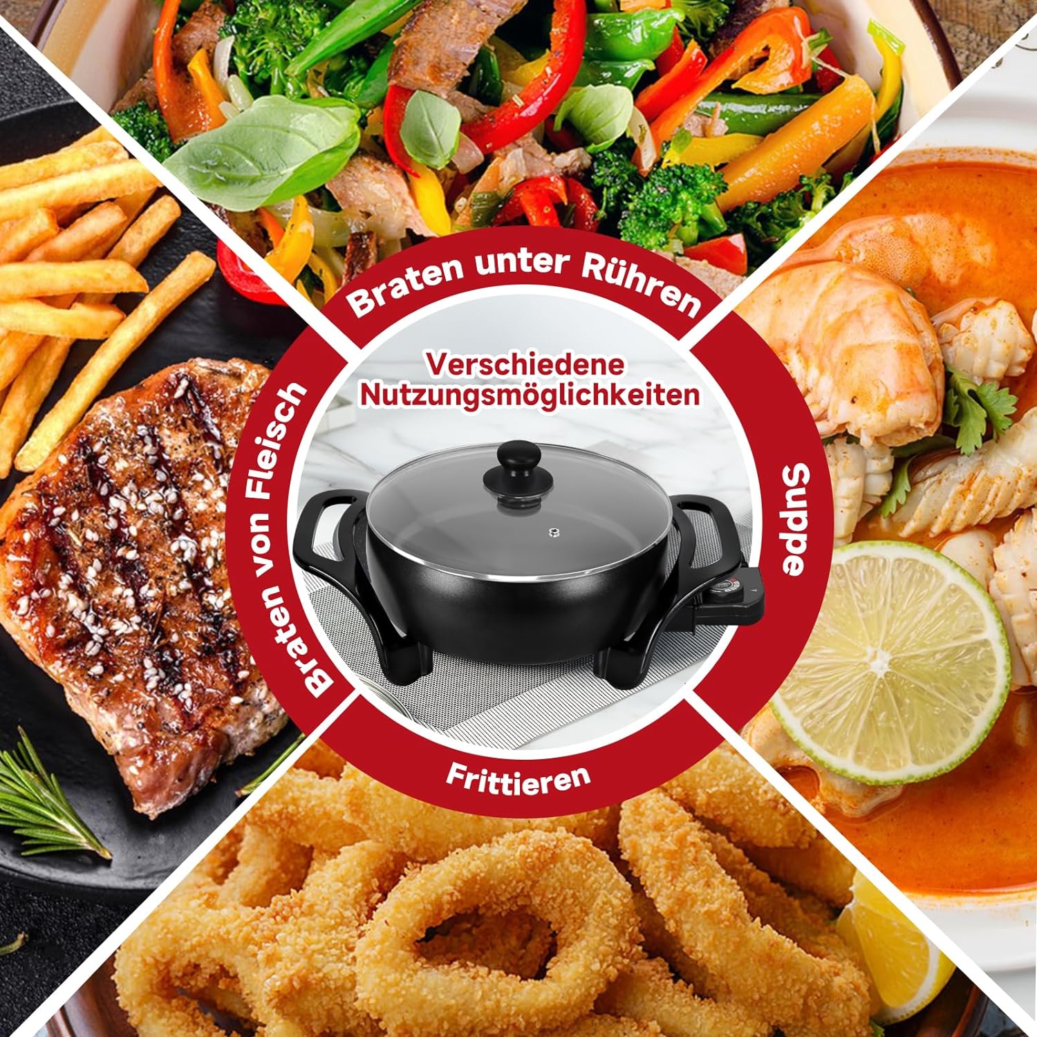 Multifunktionale 8L Elektropfanne für große Familien Viel Platz für Reis, Eintöpfe und mehr