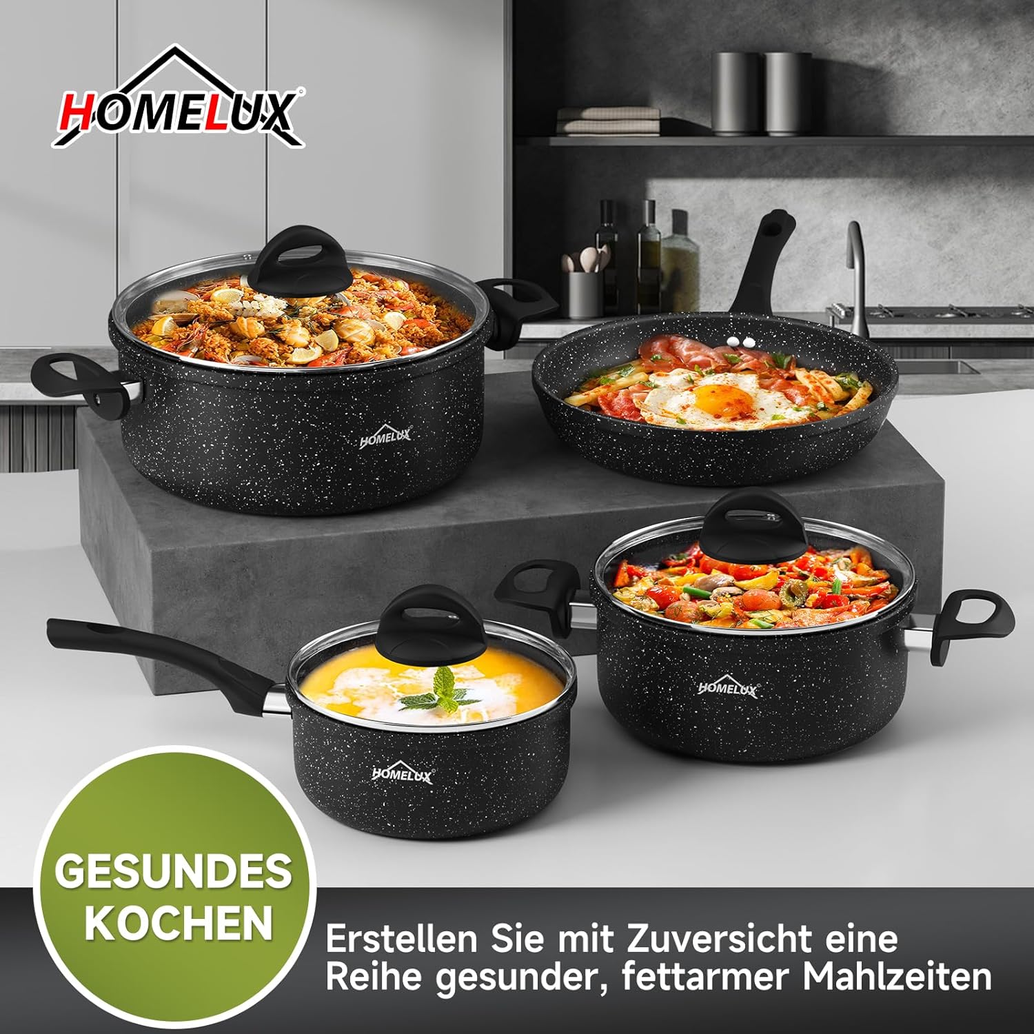 Energieeffizientes Kochgeschirrset mit schneller Wärmeverteilung