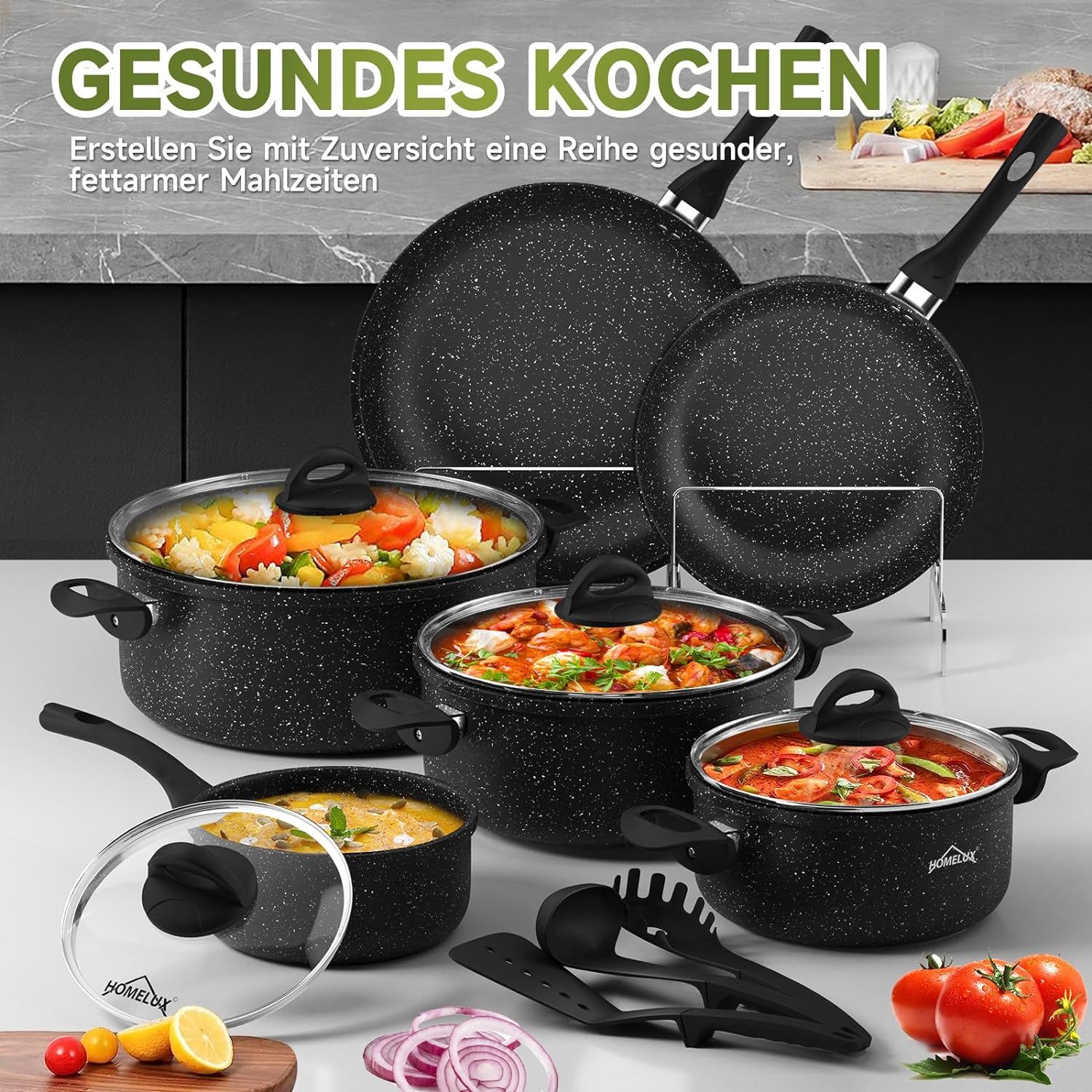 HOMELUX Induktionskochtöpfe mit hitzebeständigen Glasdeckeln