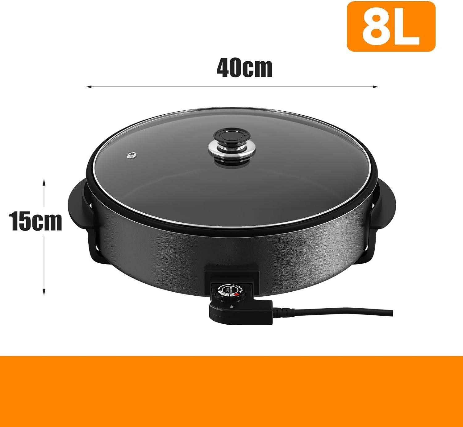 Scheffler Elektrische Pfanne: 5 Temperatureinstellungen, Pizzapfanne, Multifunktionspfanne mit Antihaftbeschichtung und Deckel