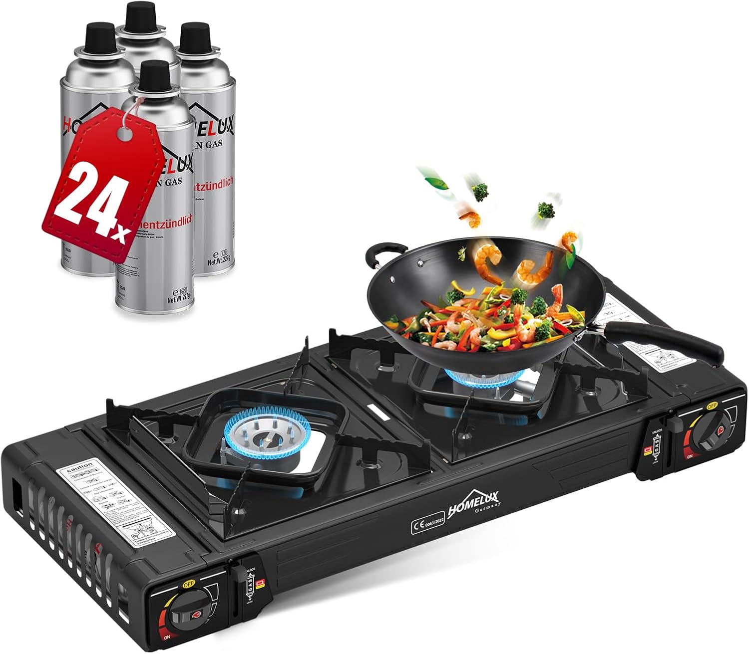 Gas cooker 2 burners camping cooker with 227g gas cartridges butane gas outdoor