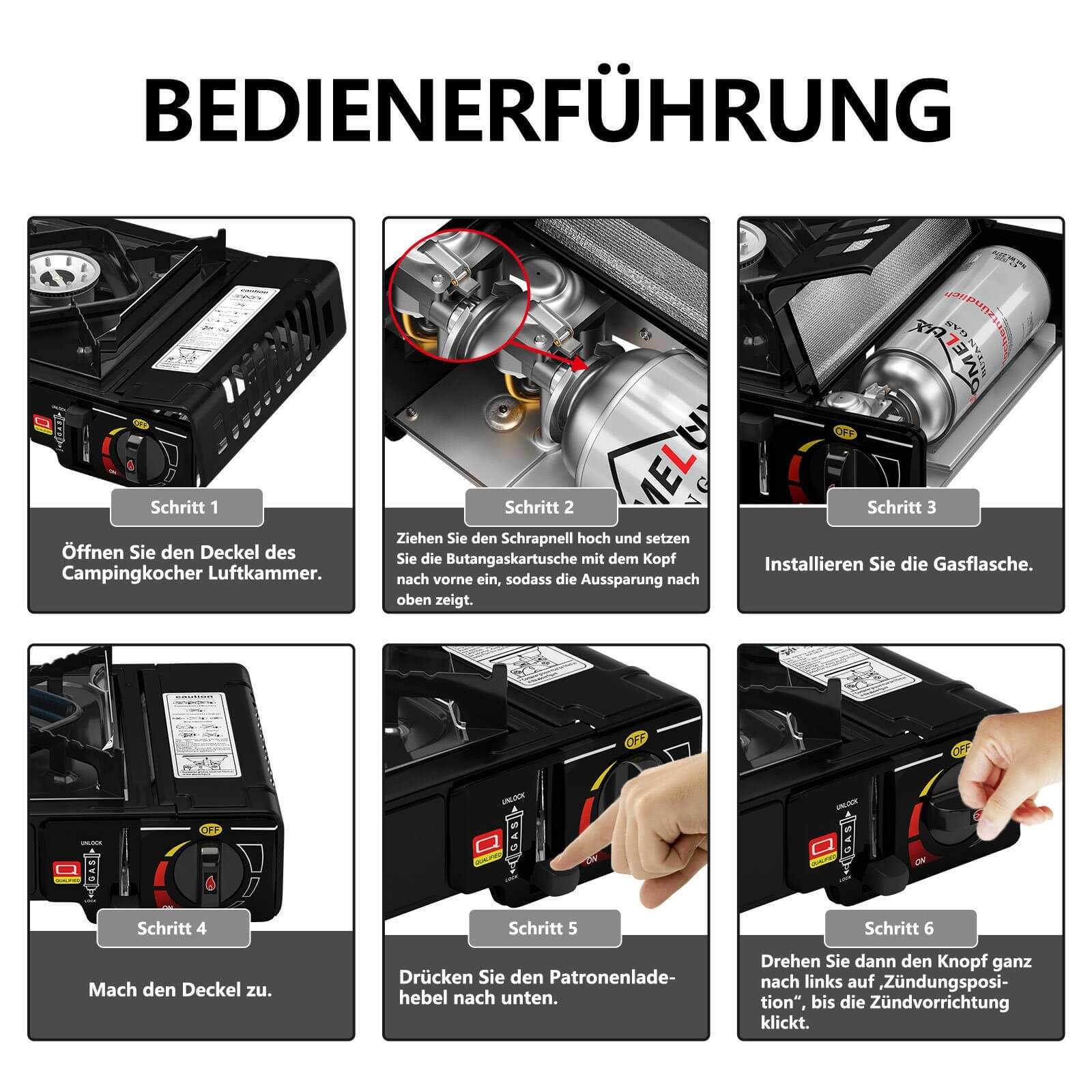 Umweltfreundlicher Gaskocher mit geringer CO-Emission (<0,03 %)