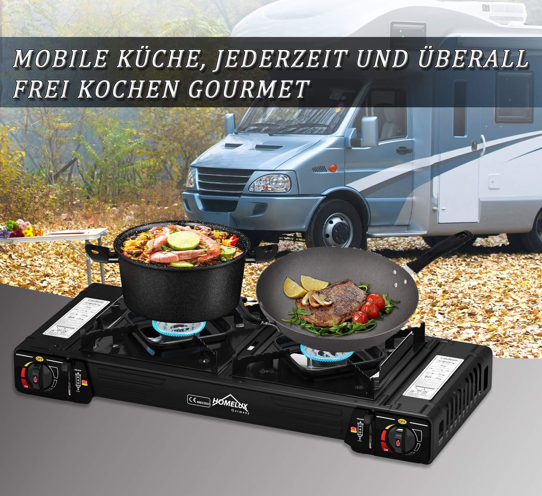 Kompakter und leichter Gaskocher (68 x 27 x 7 cm, 2,82 kg)