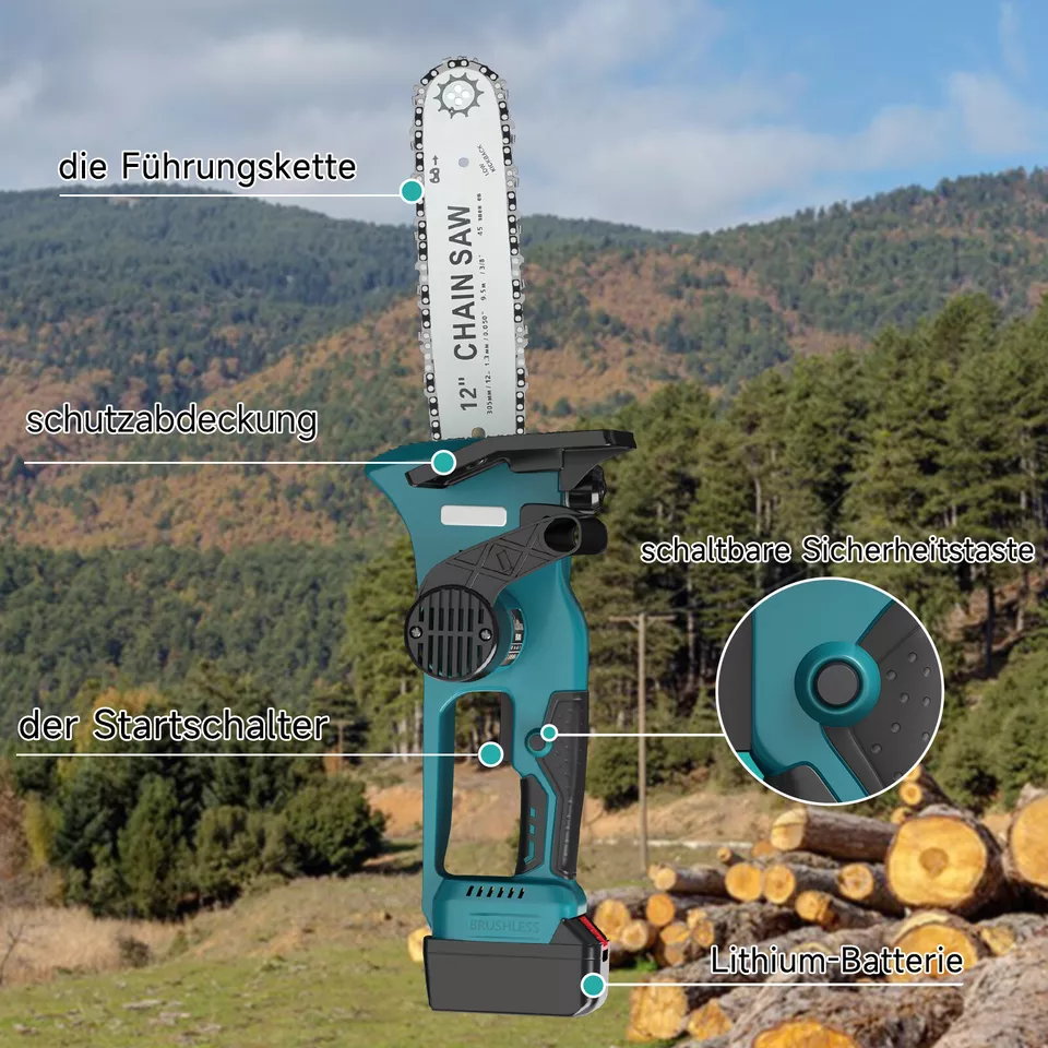 Homelux Akku-Kettensäge – die perfekte Wahl für Holz- und Gartenarbeiten.