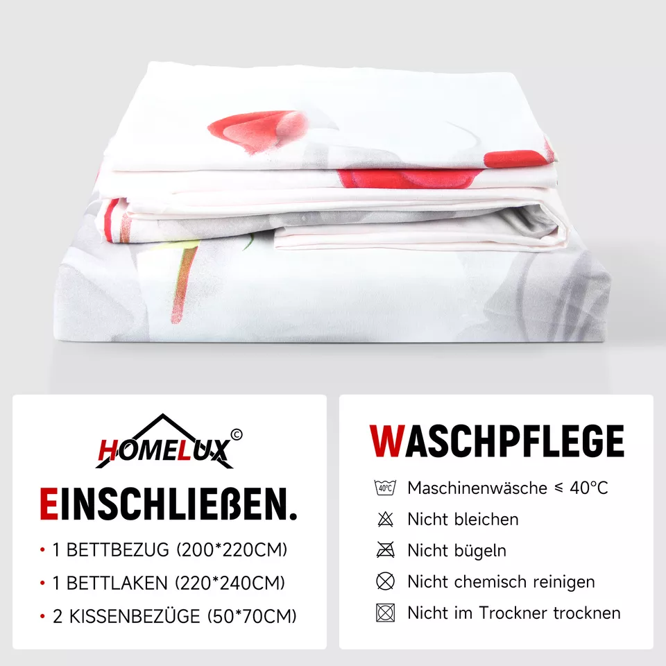 Bettwäsche-Set 220x240 cm mit 200x220 cm Bettbezug