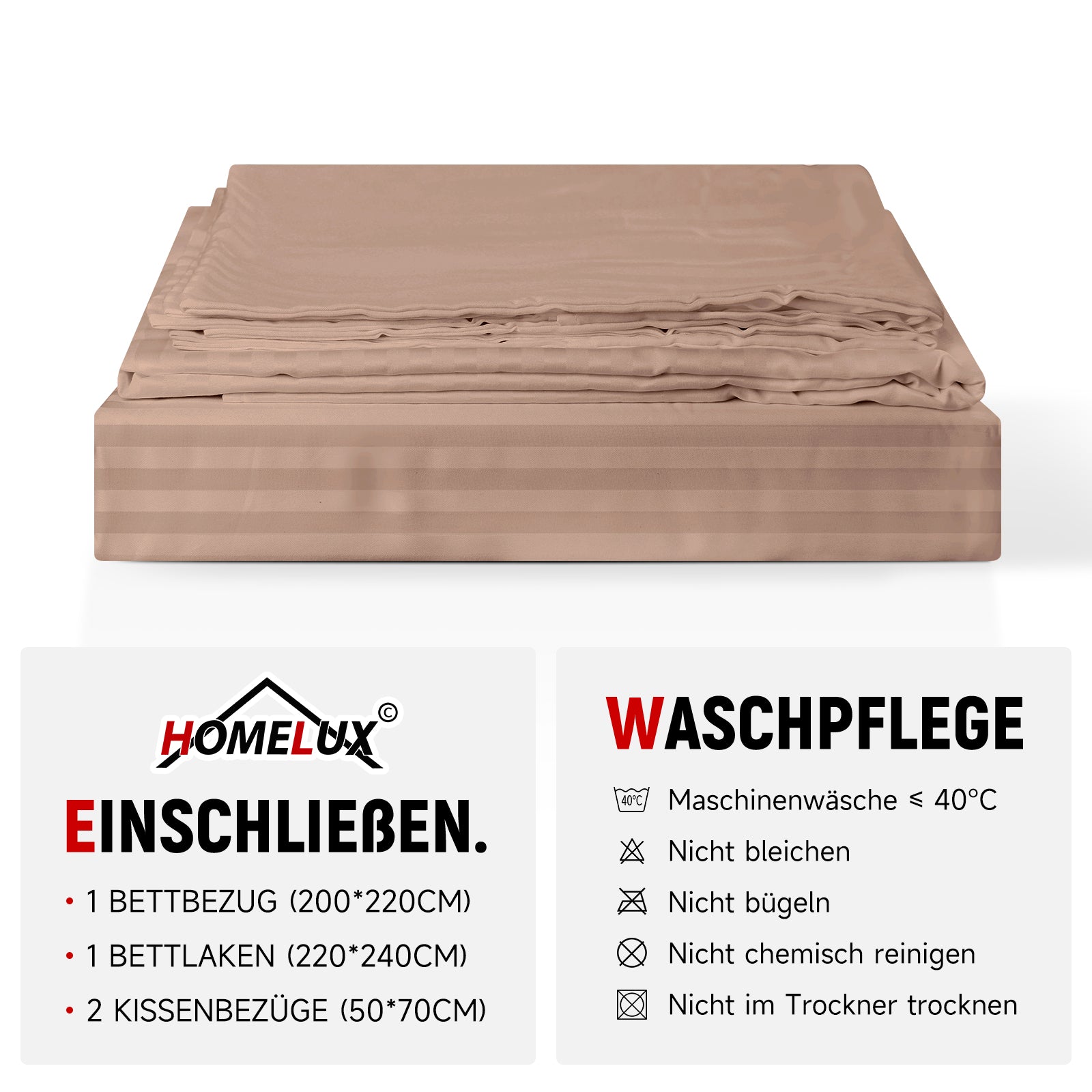 Bettwäsche Sets 220x240 4pcs Bettbezüge 200 x 220 1er Set 50x70 2er Kissenbezüge Braun