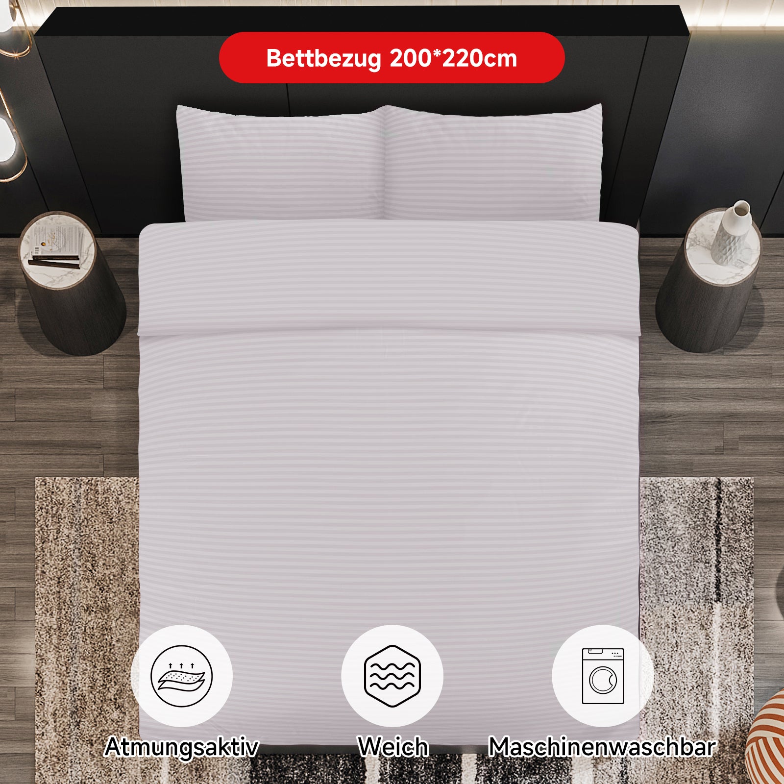 Bettwäsche Set mit 200x220 cm Bettbezug