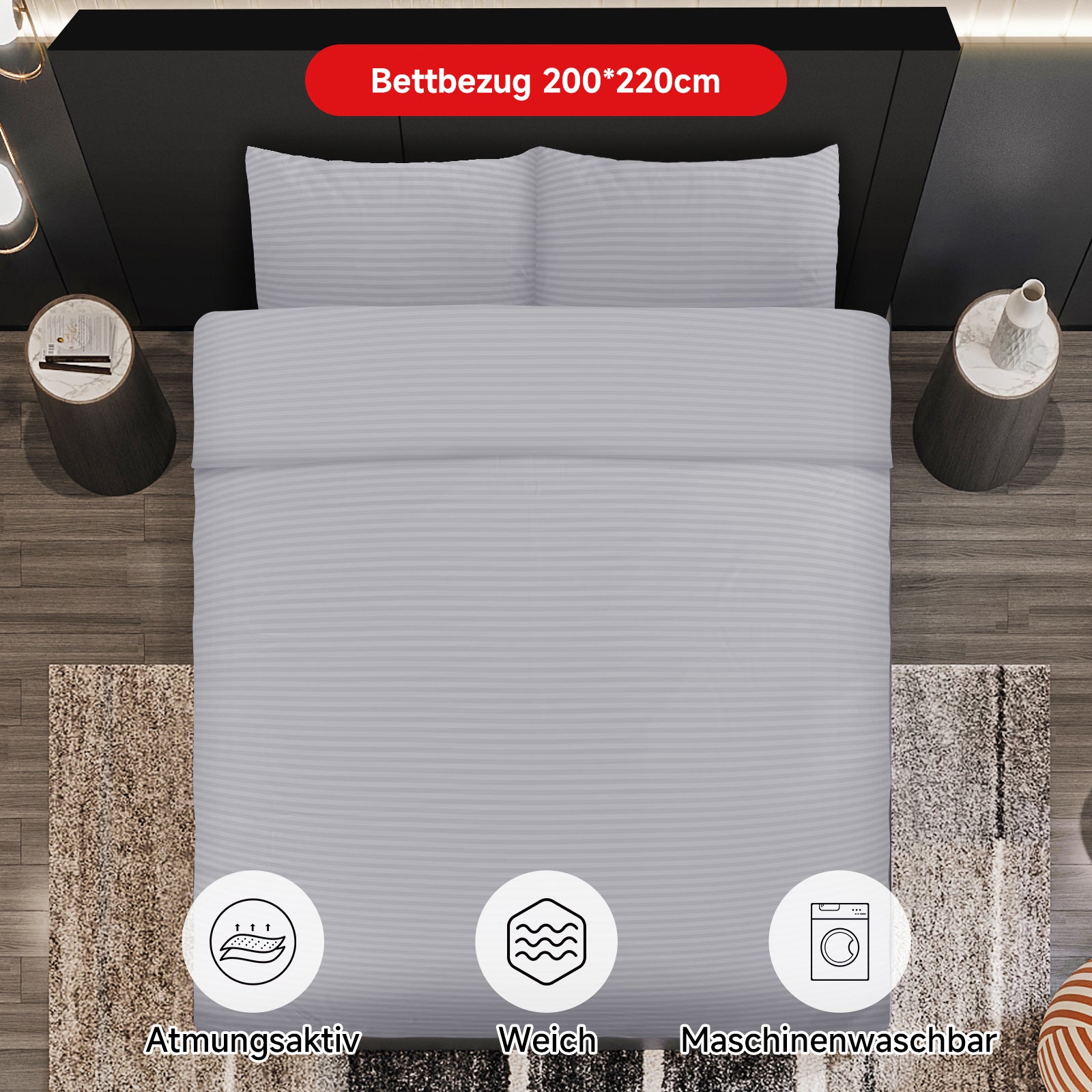Bettwäsche Set mit hochwertigen Reißverschlüssen