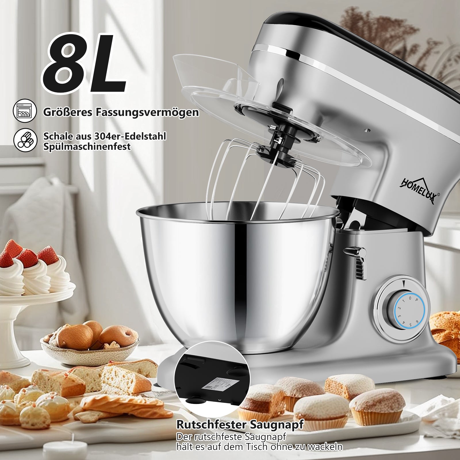 HOMELUX Knetmaschine für fluffige Kuchen und perfekten Brotteig
