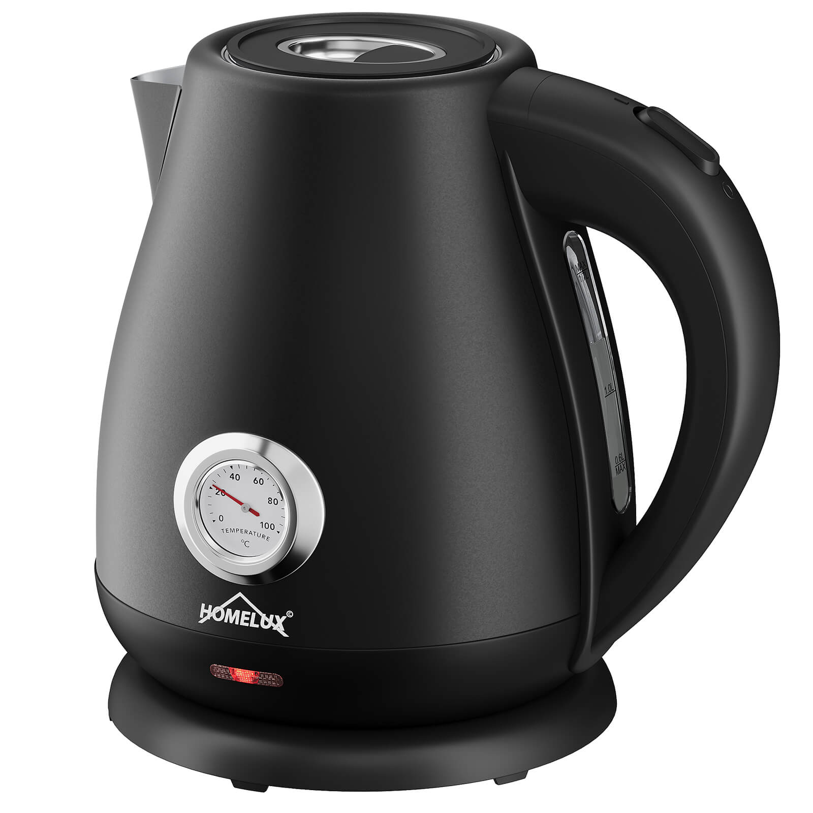 Schwarzfarbener Retro Wasserkocher mit Edelstahlgehäuse