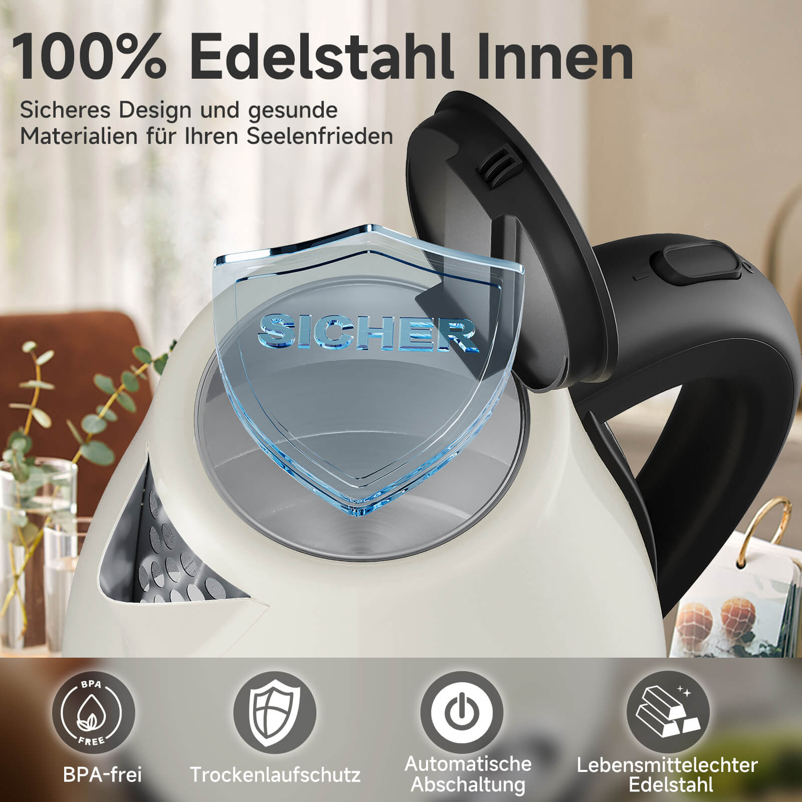 Retro Wasserkocher in Beige mit Wasserstandsanzeige